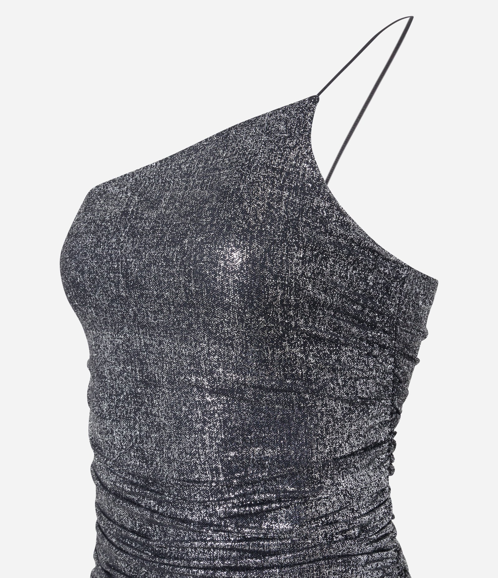 Vestido Curto em Tule Metalizado com Ombro Só e Franzidinho Preto 6