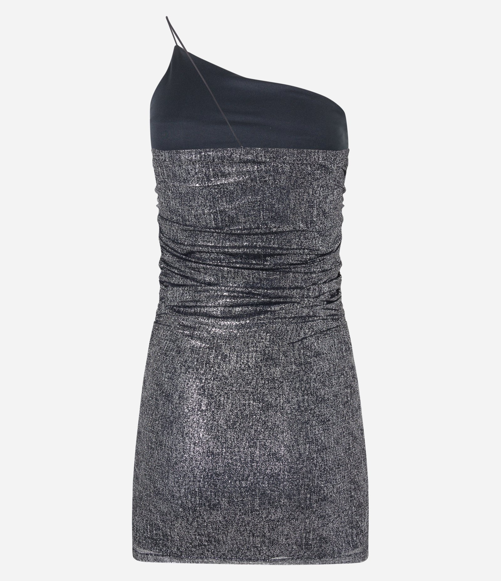 Vestido Curto em Tule Metalizado com Ombro Só e Franzidinho Preto 7