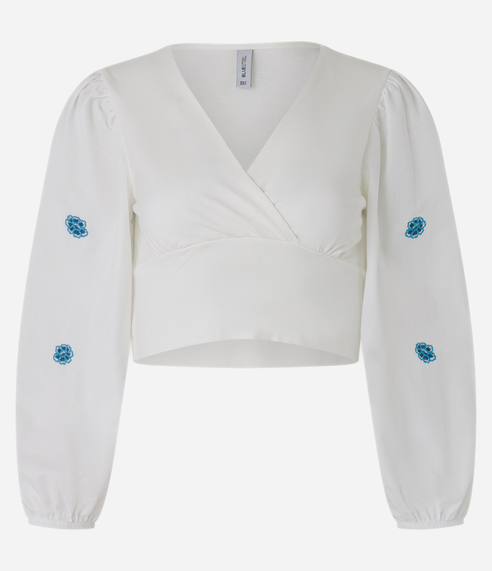 Blusa Cropped Transpassado com Bordados nas Mangas Off White 5