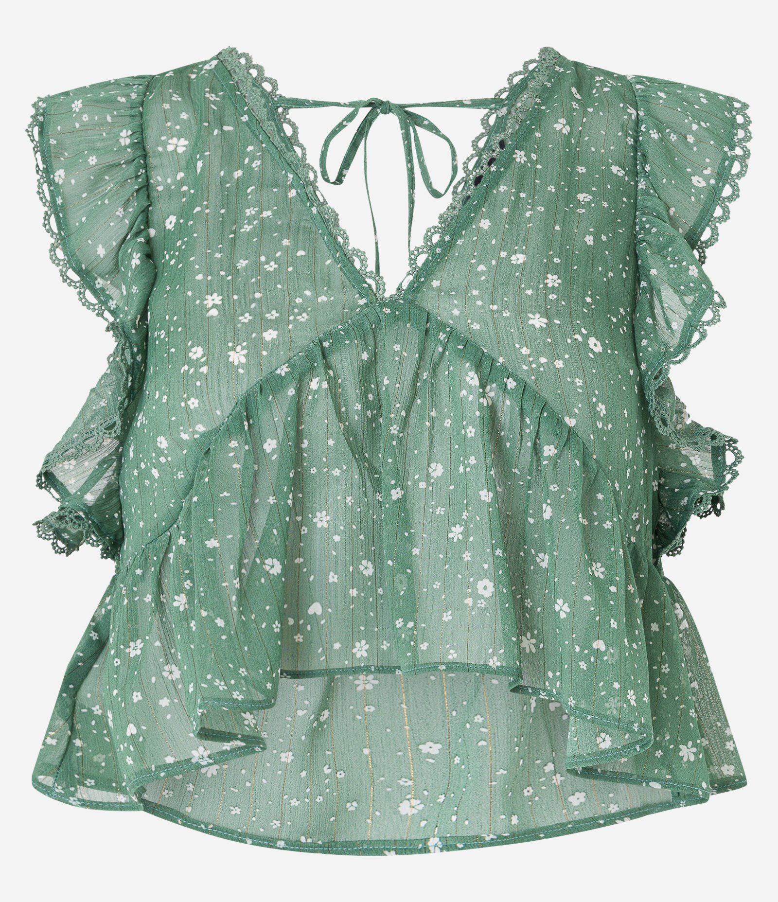 Blusa em Chiffon Texturizado com Babados e Estampa Floral Liberty Verde 5