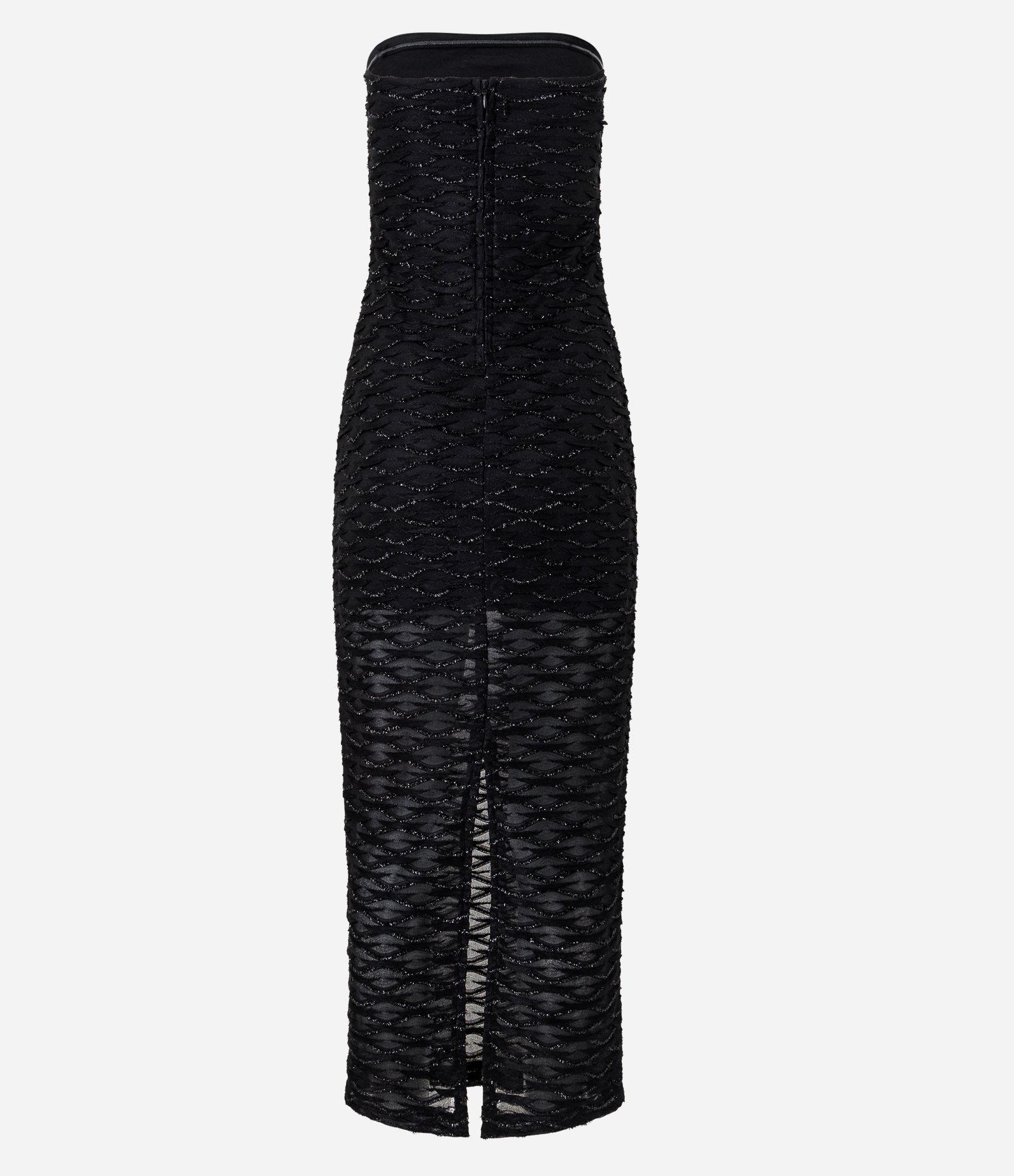 Vestido New Midi em Tule Metalizado Tubinho Texturizado Preto 7