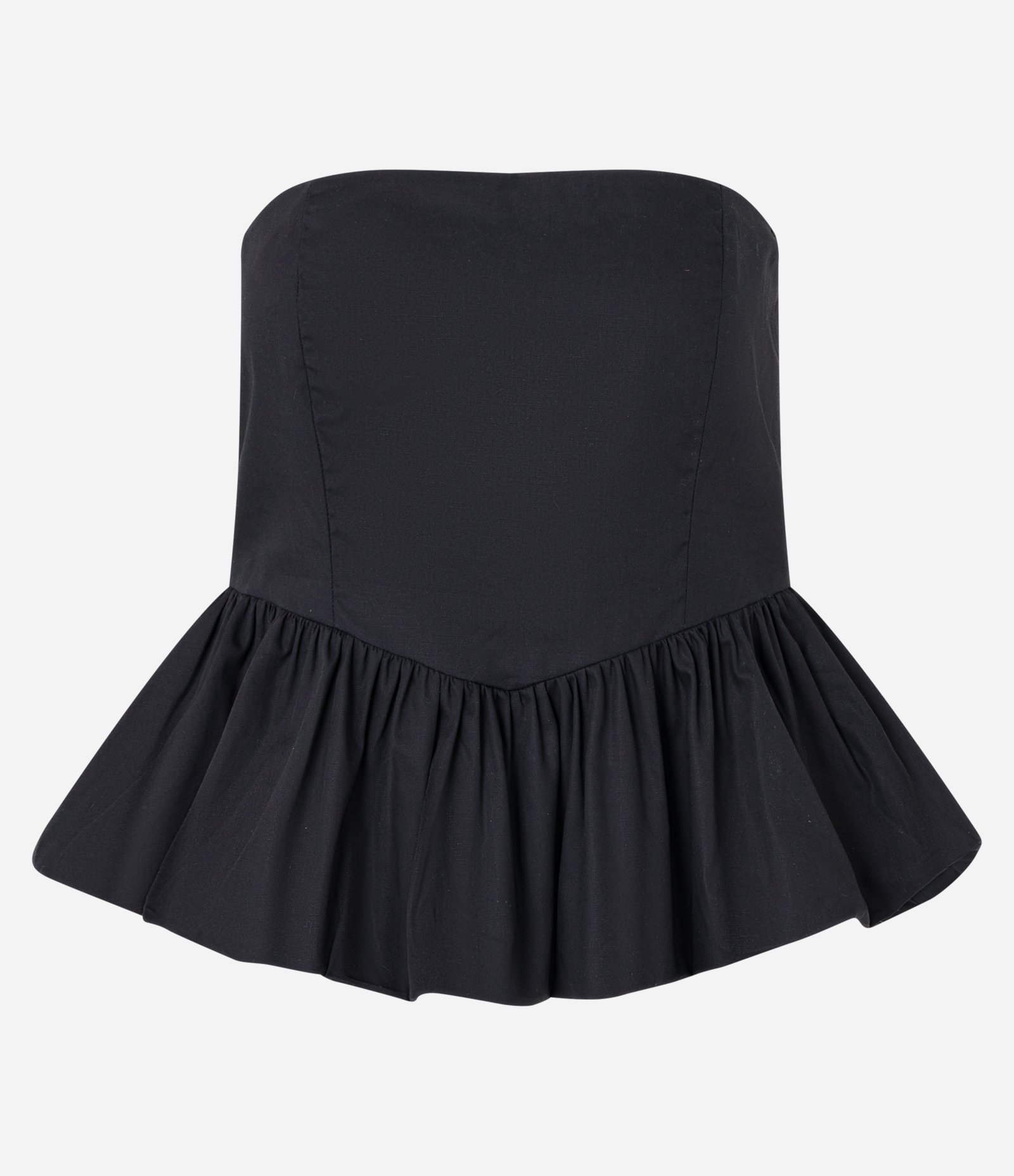 Blusa Tomara que Caia em Tricoline com Lastex nas Costas e Babado Preto 5