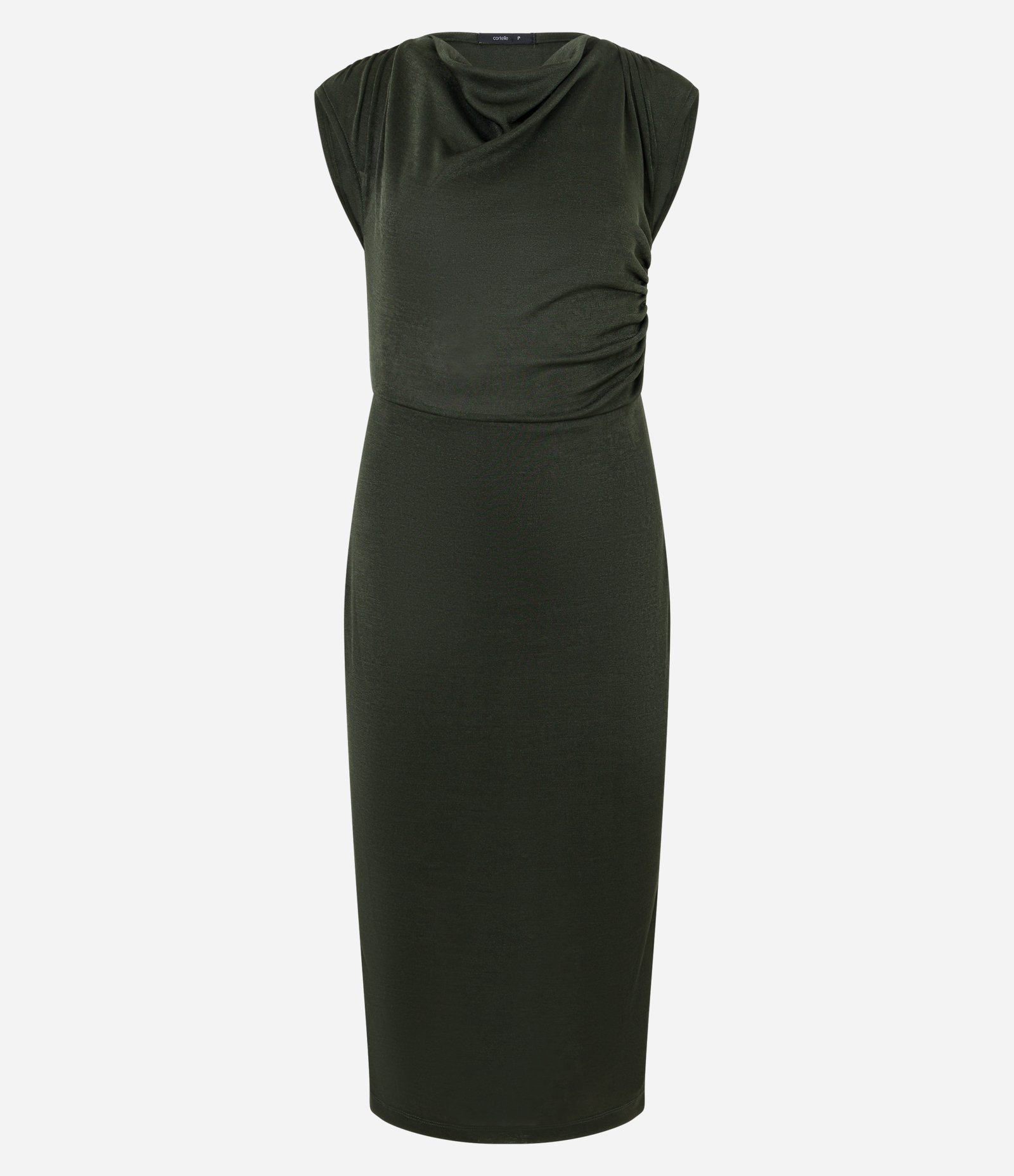 Vestido Midi com Decote Degagê e Pregas no Ombro Verde Escuro 5