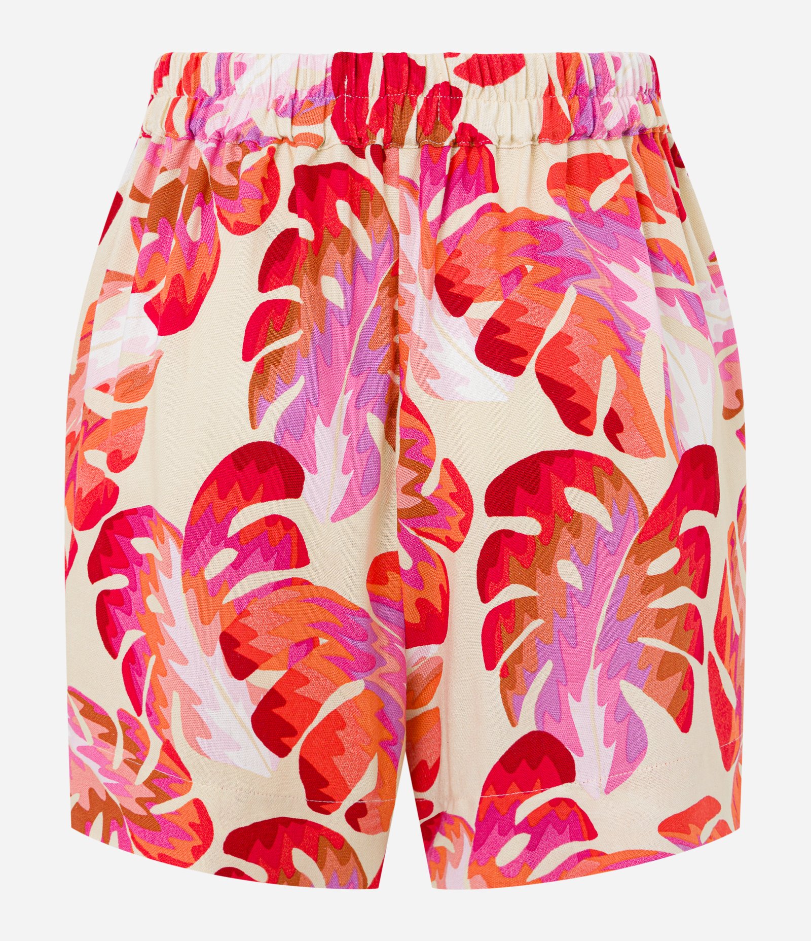 Short Curto em Viscose e Linho com Fivela e Estampa de Folhagens Bege 7