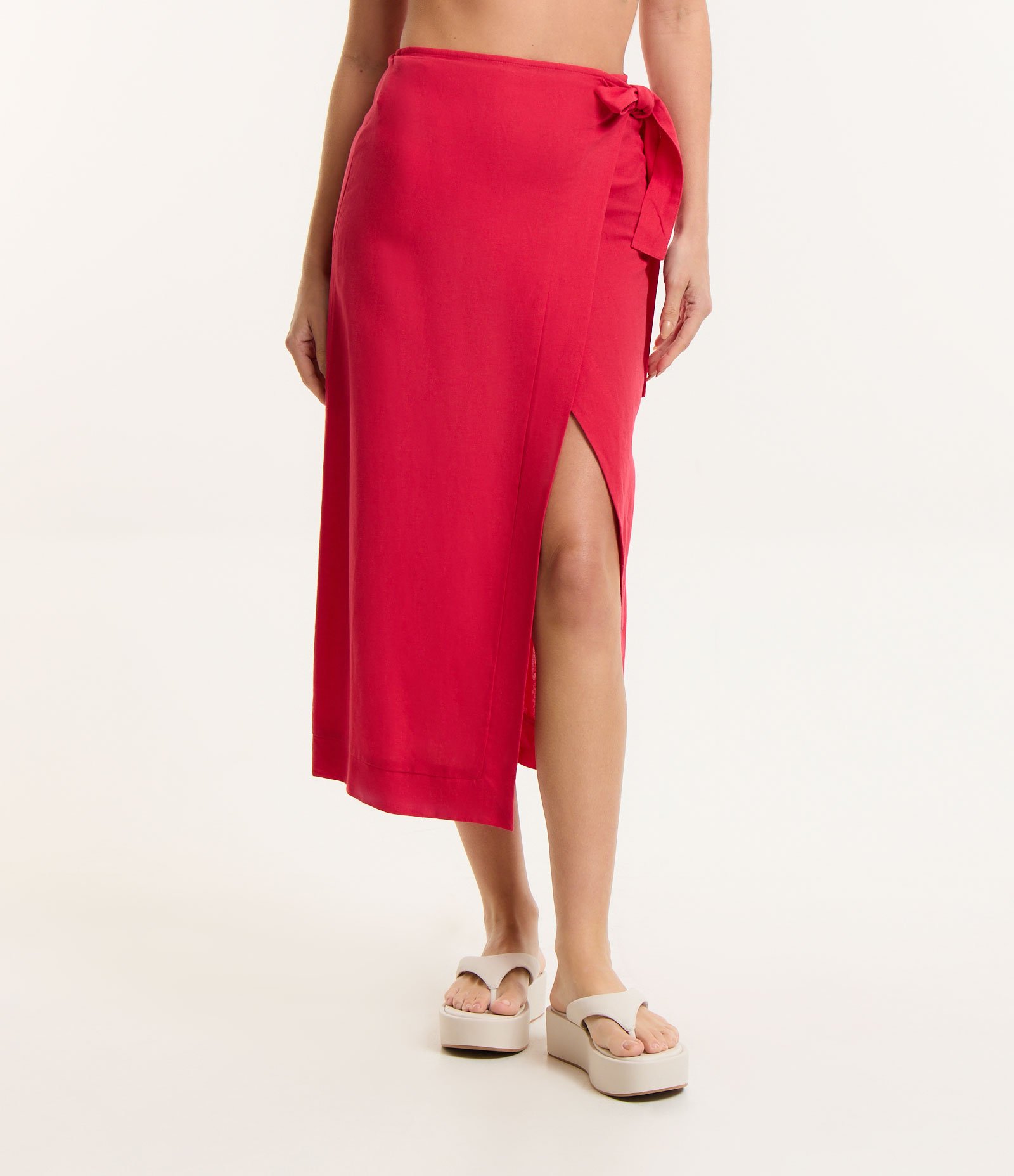 Saída de Praia Saia Midi Envelope em Viscose Vermelho 2