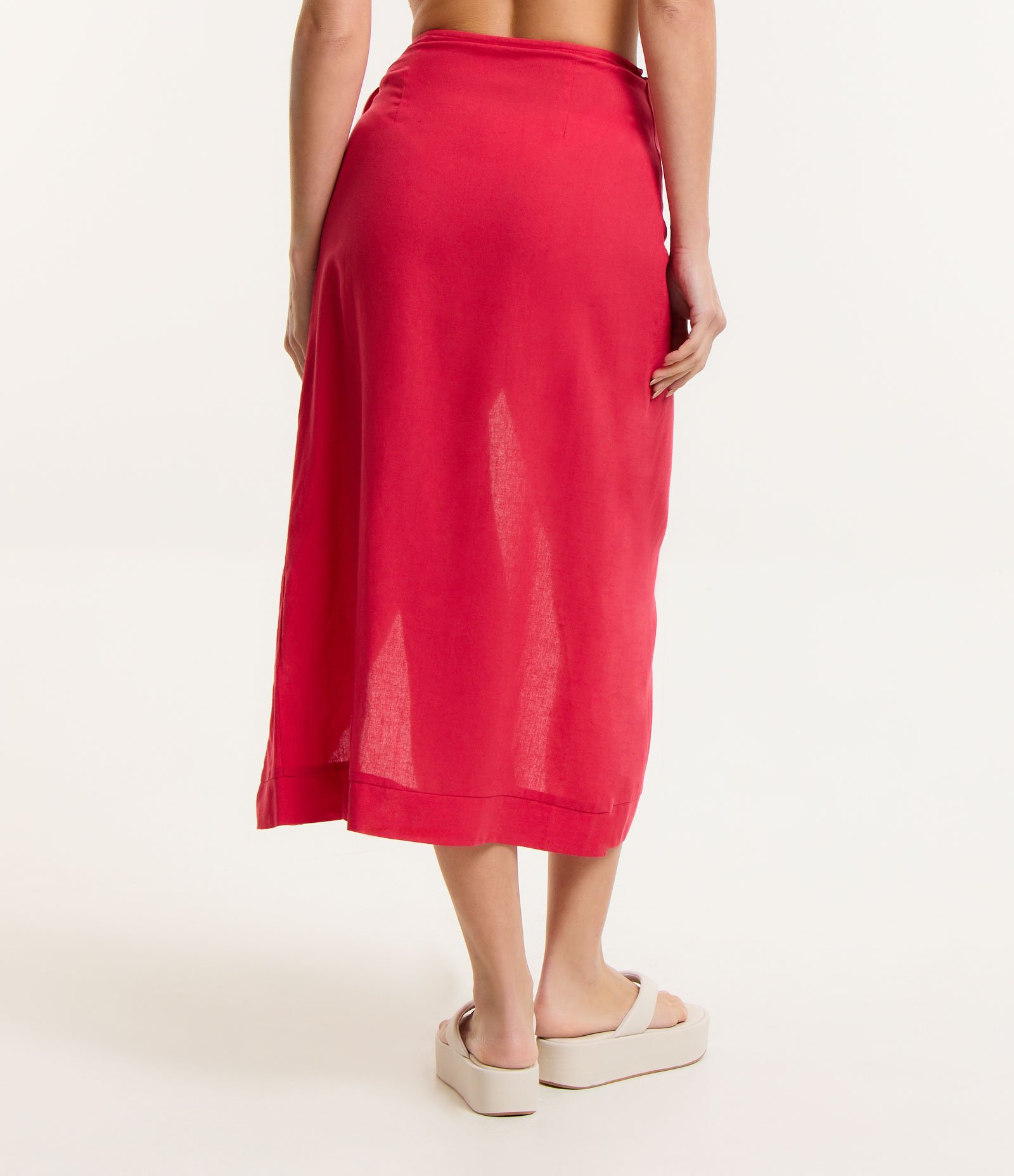 Saída de Praia Saia Midi Envelope em Viscose Vermelho 3