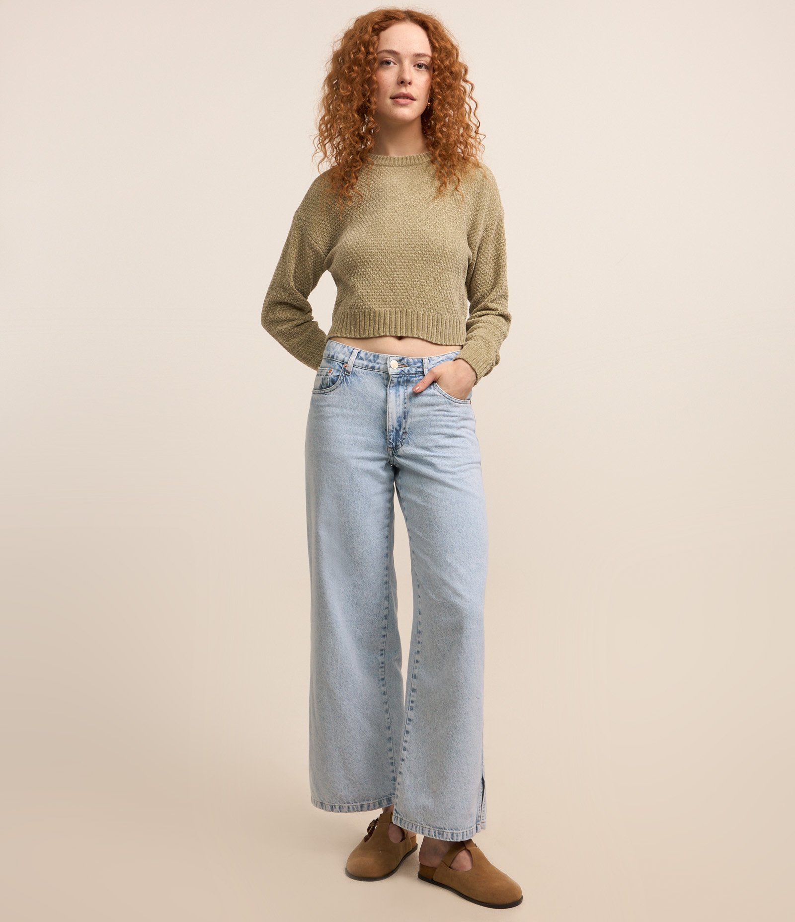 Suéter Curto em Tricô com Ponto Diferenciado Verde 2