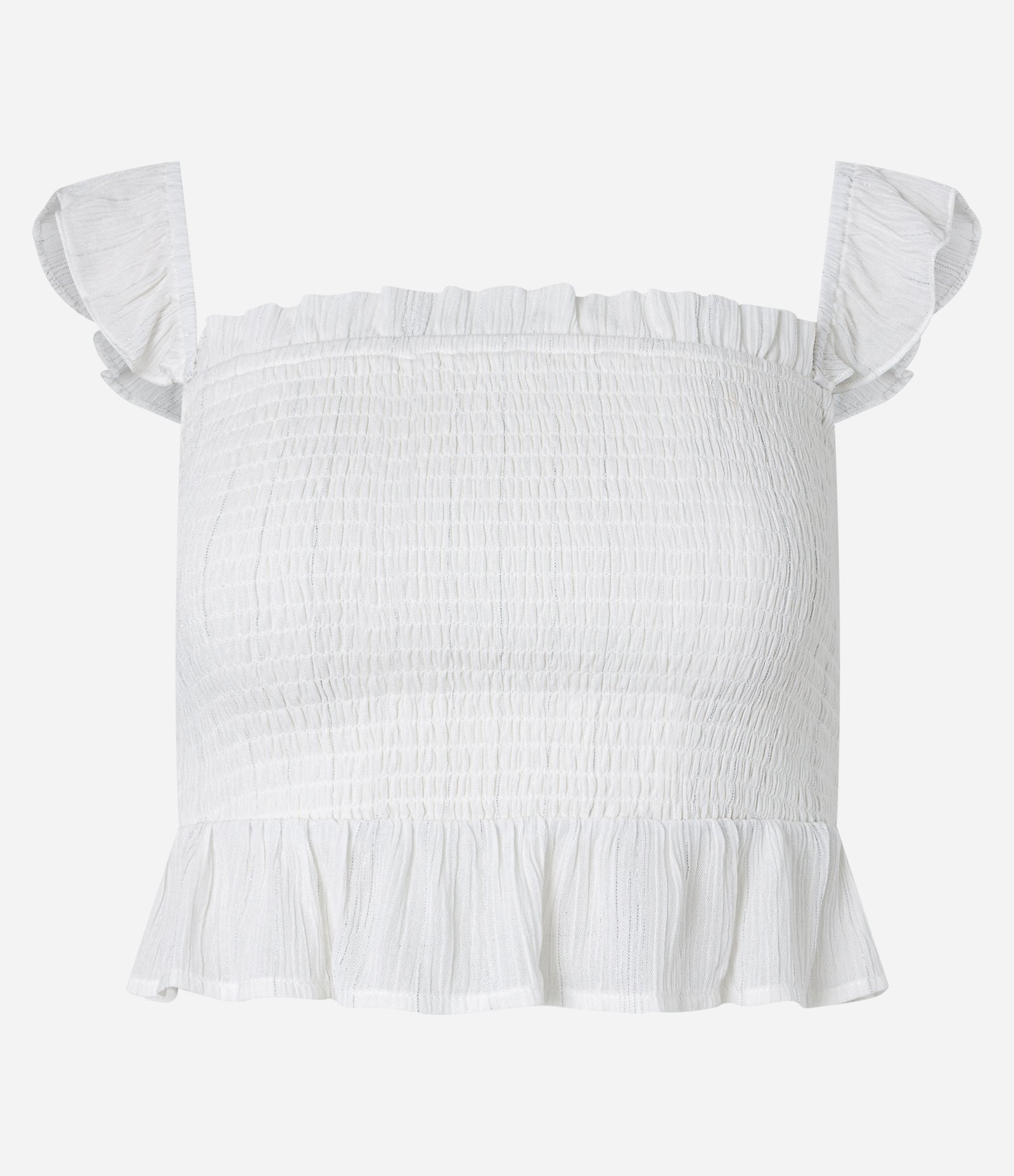 Blusa em Viscose com Lastex e Babado com Fio Metalizado Branco 1