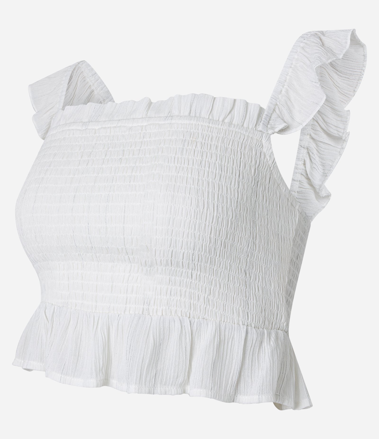 Blusa em Viscose com Lastex e Babado com Fio Metalizado Branco 2