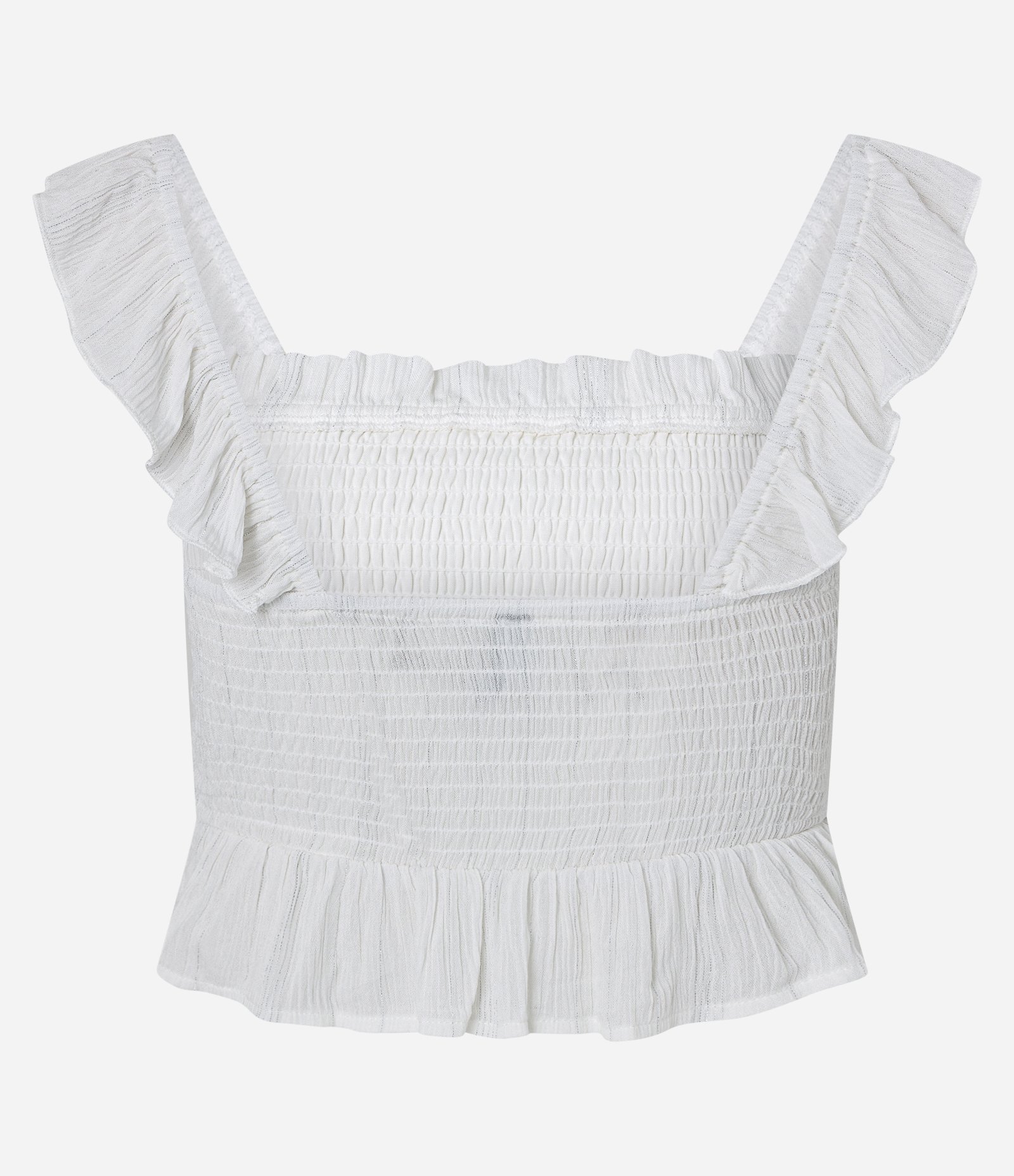 Blusa em Viscose com Lastex e Babado com Fio Metalizado Branco 3