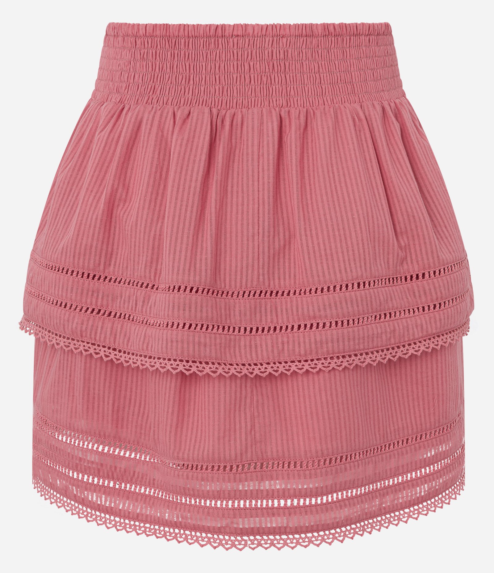 Saia Curta em Cambraia com Babados e Entremeios Rosa 6