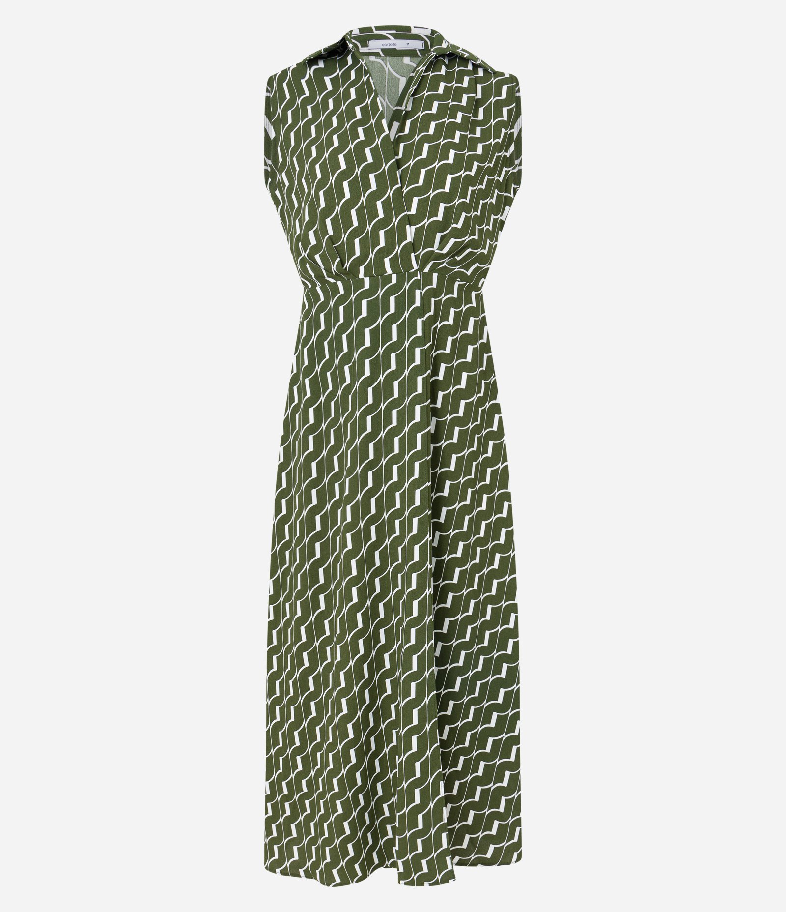 Vestido Midi em Crepe com Cintura Marcada e Estampa Geométrica Verde 6