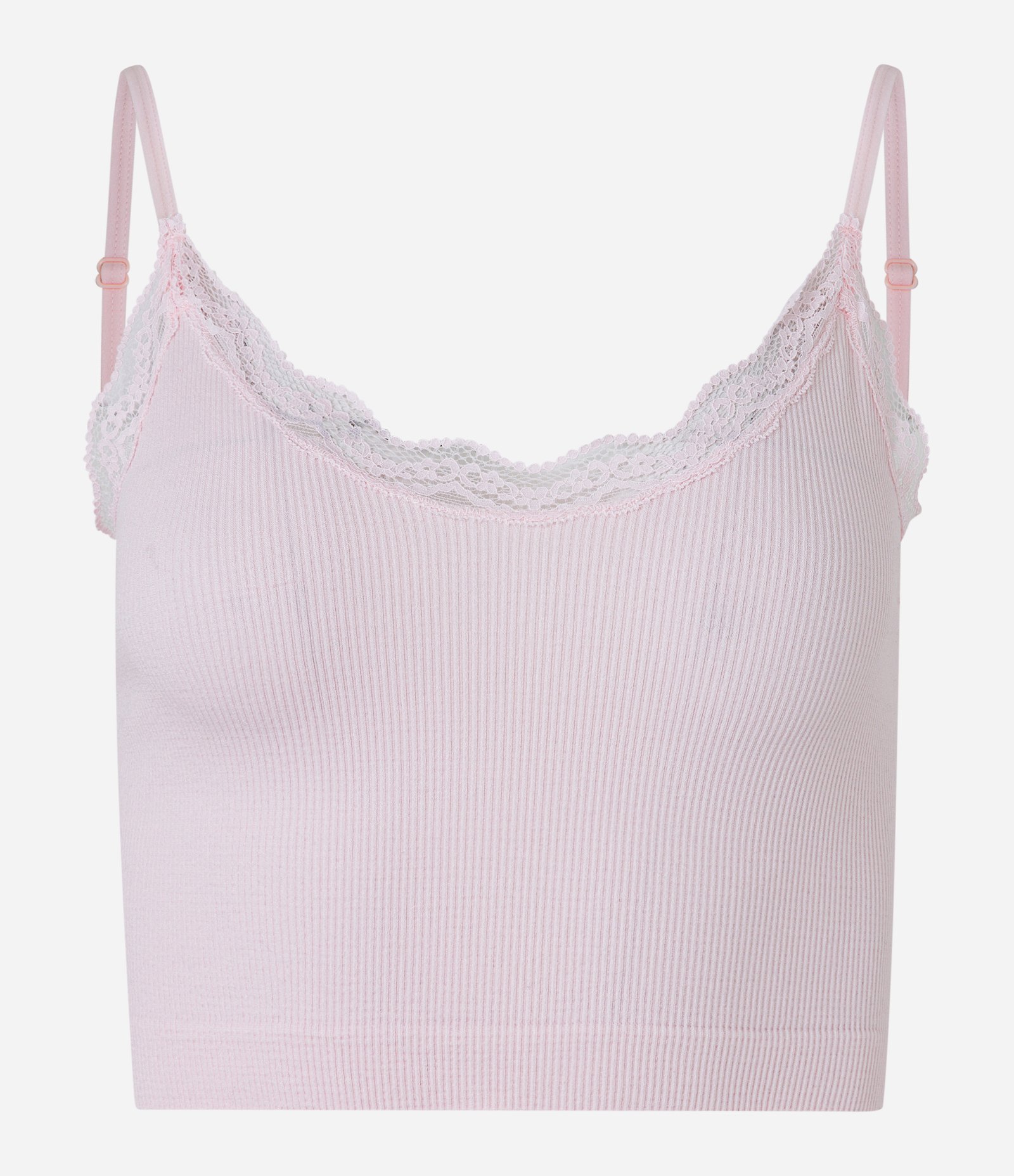 Blusa de Pijama Seamless com Alças Reguláveis e Renda no Decote Rosa Claro 5
