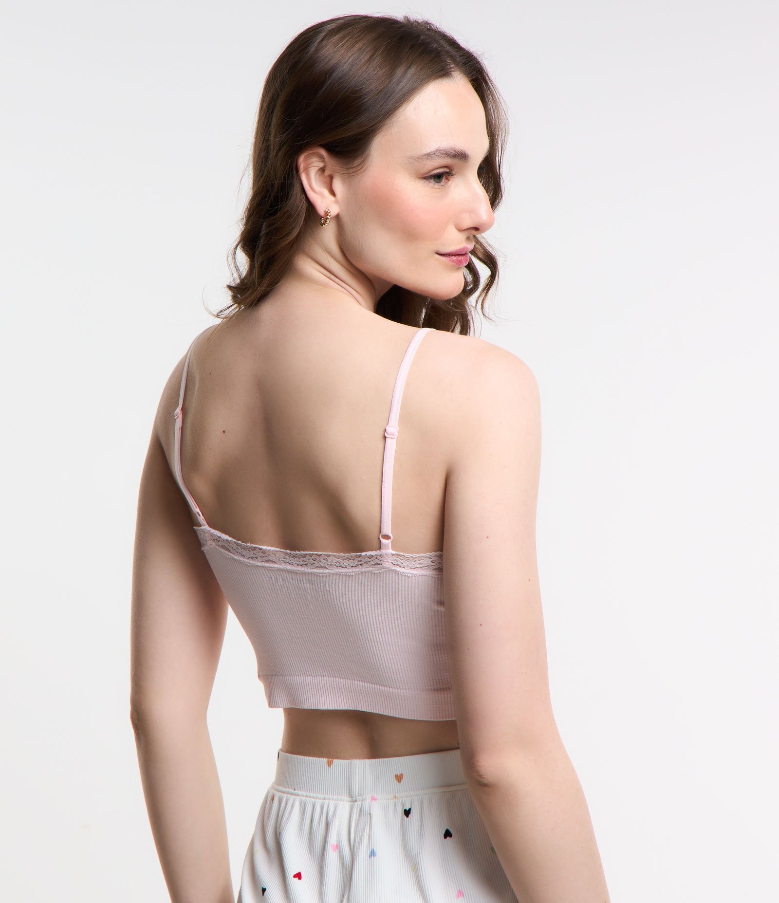 Blusa de Pijama Seamless com Alças Reguláveis e Renda no Decote Rosa Claro 3