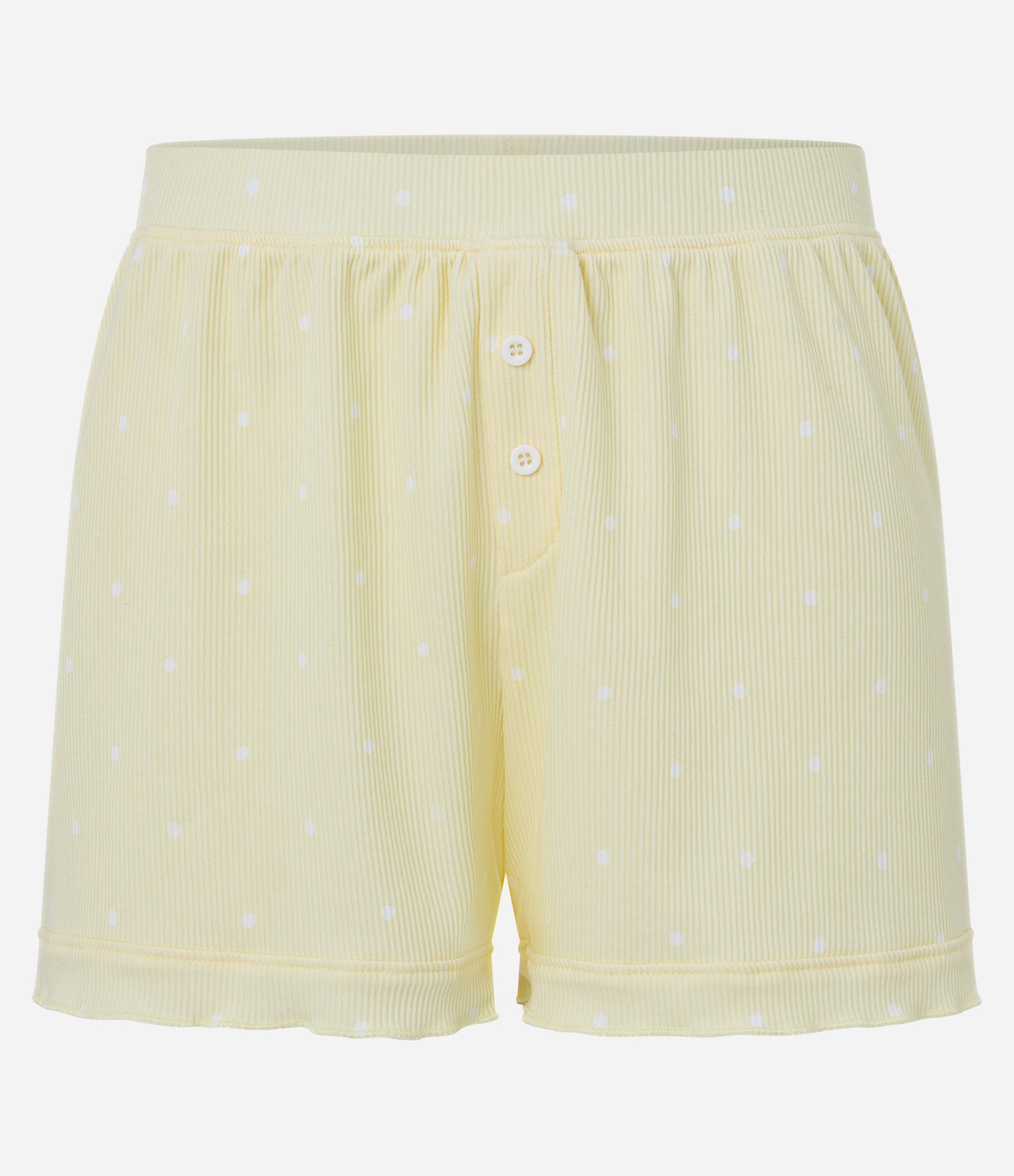 Short de Pijama em Ribana com Botões e Estampa Poá Amarelo 5