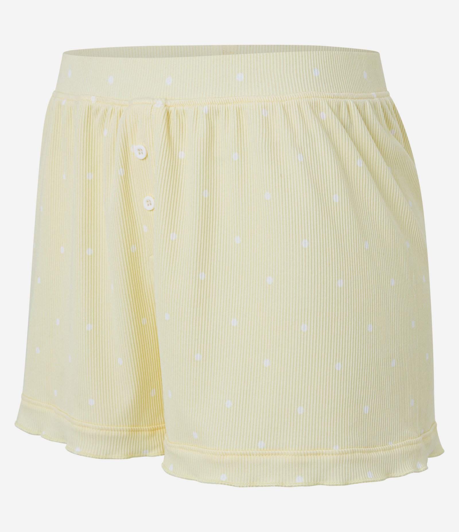 Short de Pijama em Ribana com Botões e Estampa Poá Amarelo 6