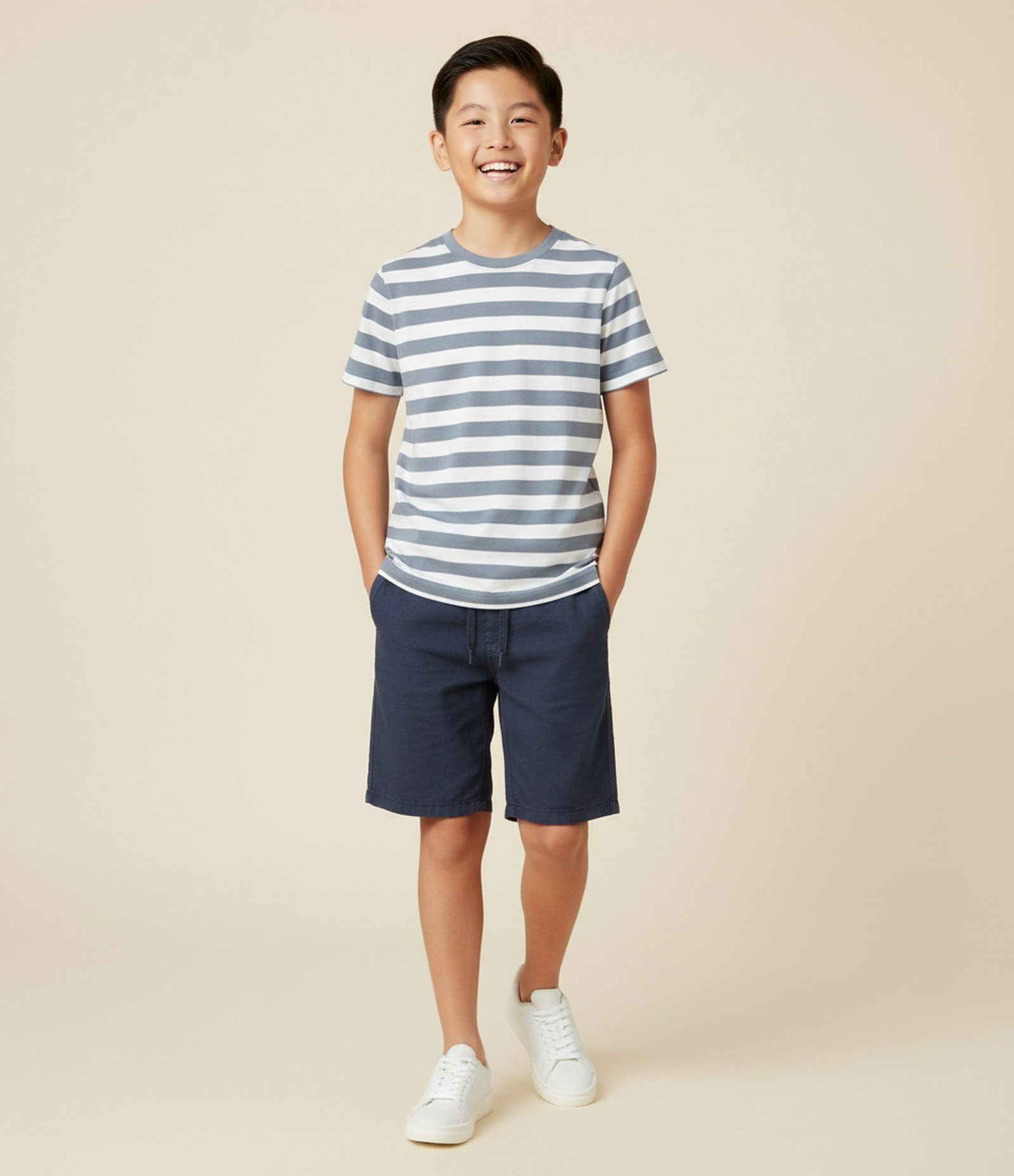 Bermuda Infantil em Sarja com Amarração - Tam 5 a 14 anos Azul Acinzentado 1