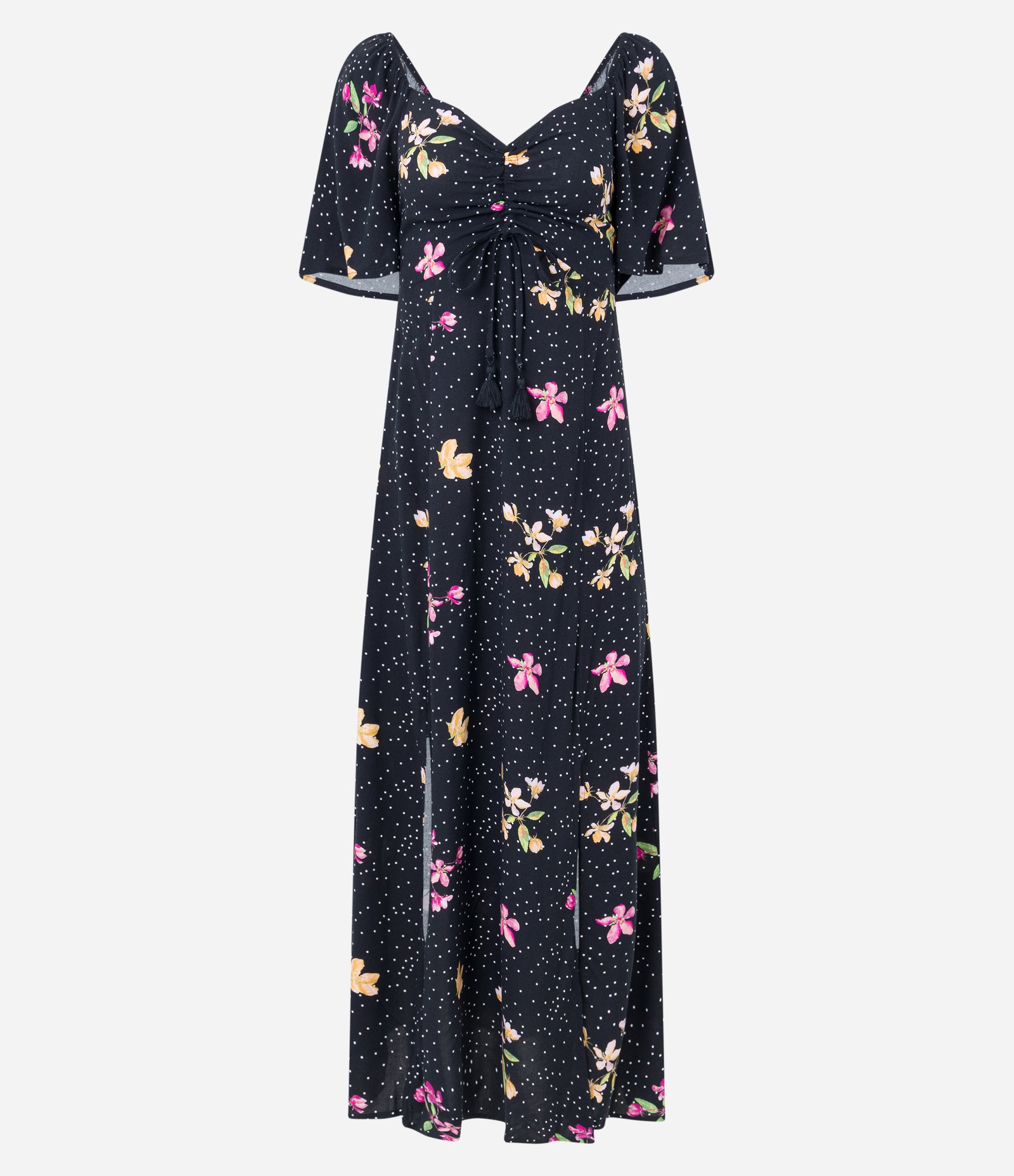 Vestido New Midi em Viscose com Tassel no Busto e Estampa Floral Preto 5