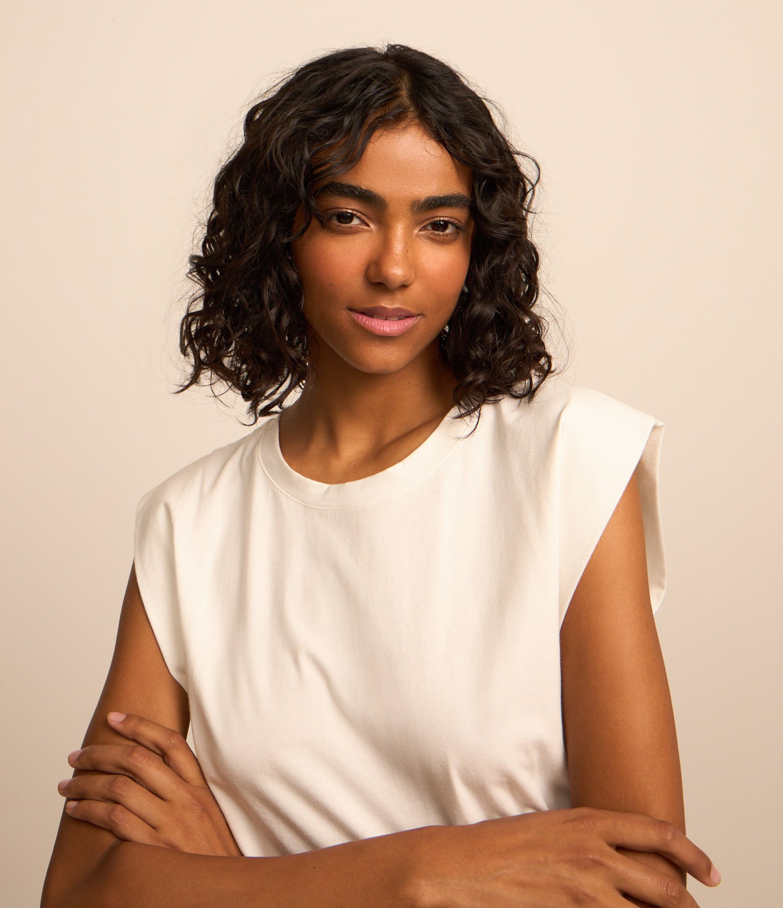 Blusa sem Manga em Algodão Efeito Ombreira Branco 1