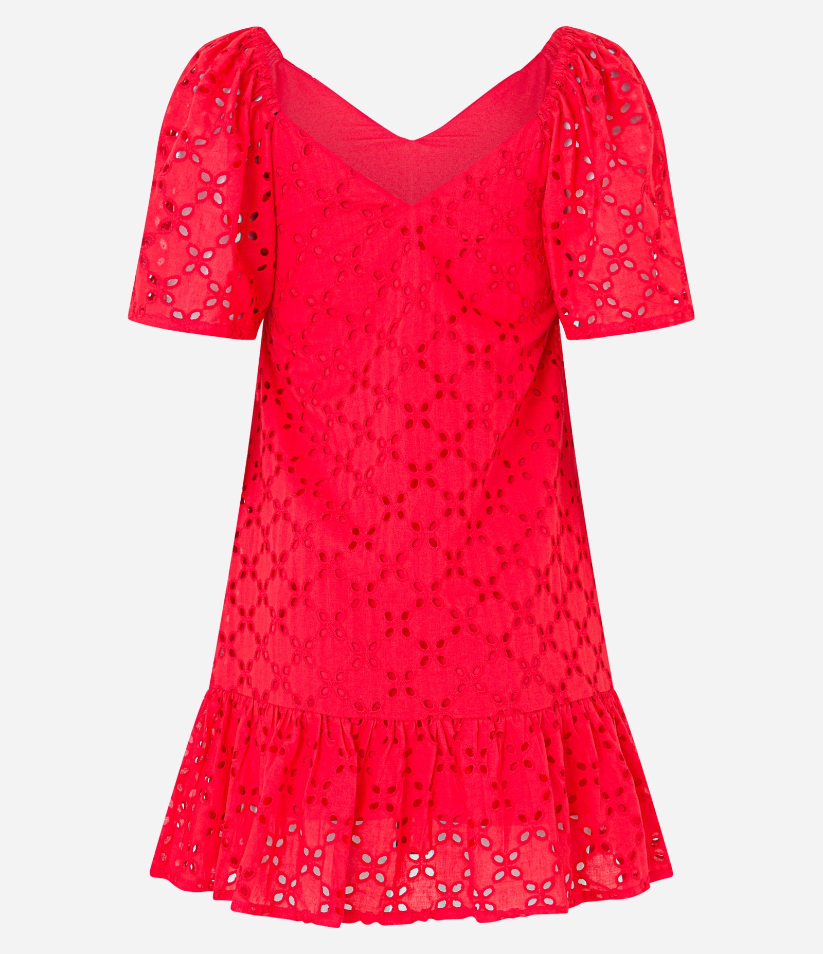 Vestido Curto em Laise com Bordado Floral e Elástico no Ombro Vermelho 6