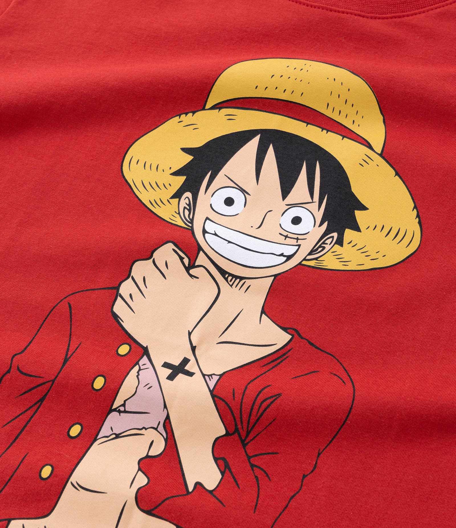 Camiseta Infantil com Estampa One Piece e Chapéu de Palha - Tam 7 a 14 Anos Vermelho 3