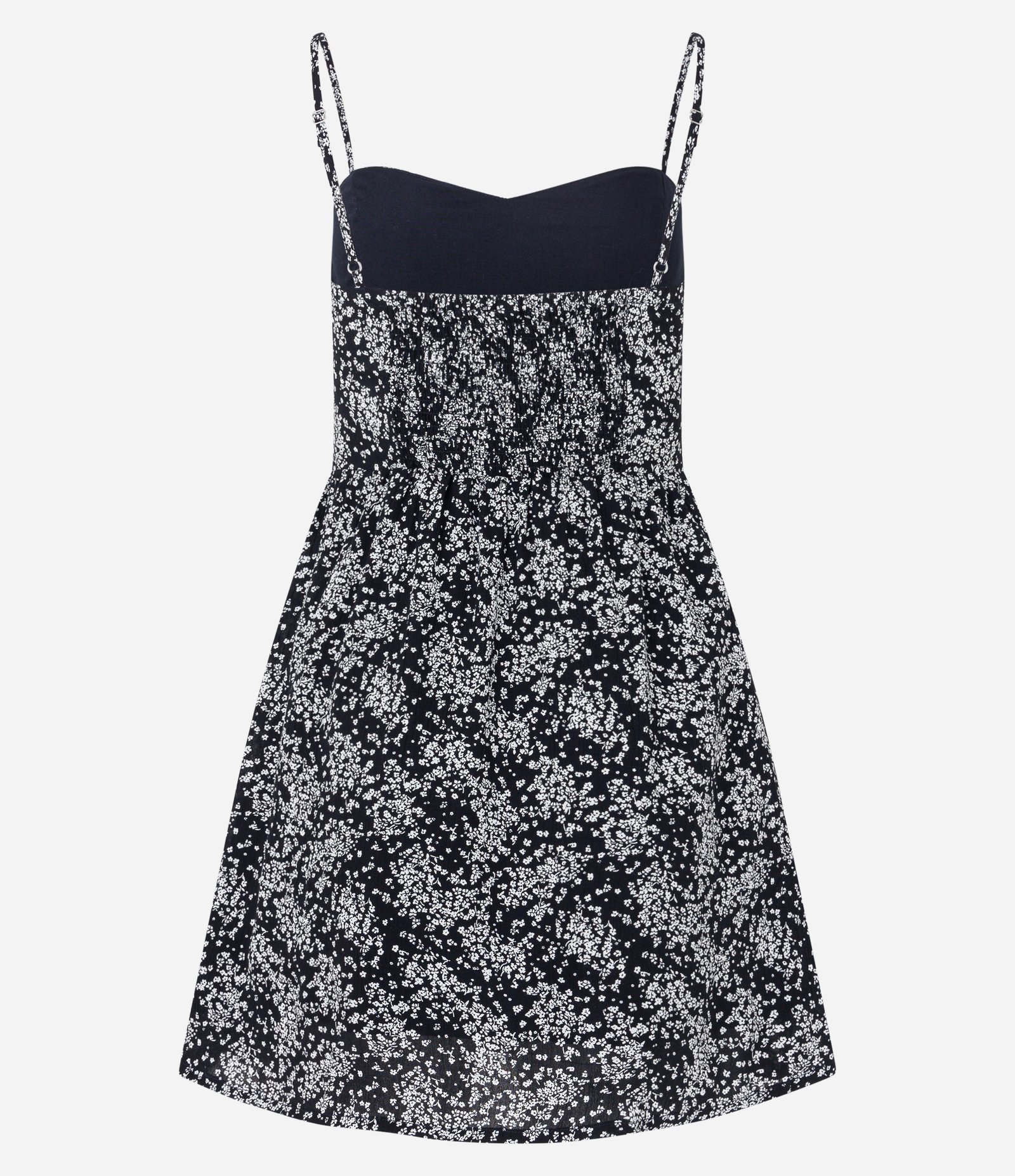 Vestido Curto em Viscose Floral Liberty e Lastex nas Costas Preto 5