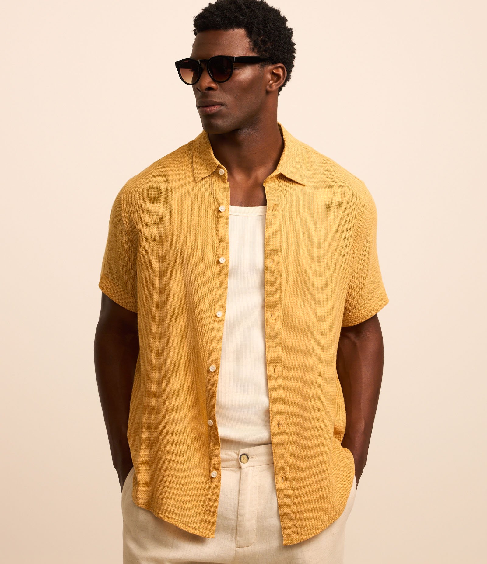 Camisa Comfort em Algodão com Textura Amarelo 2