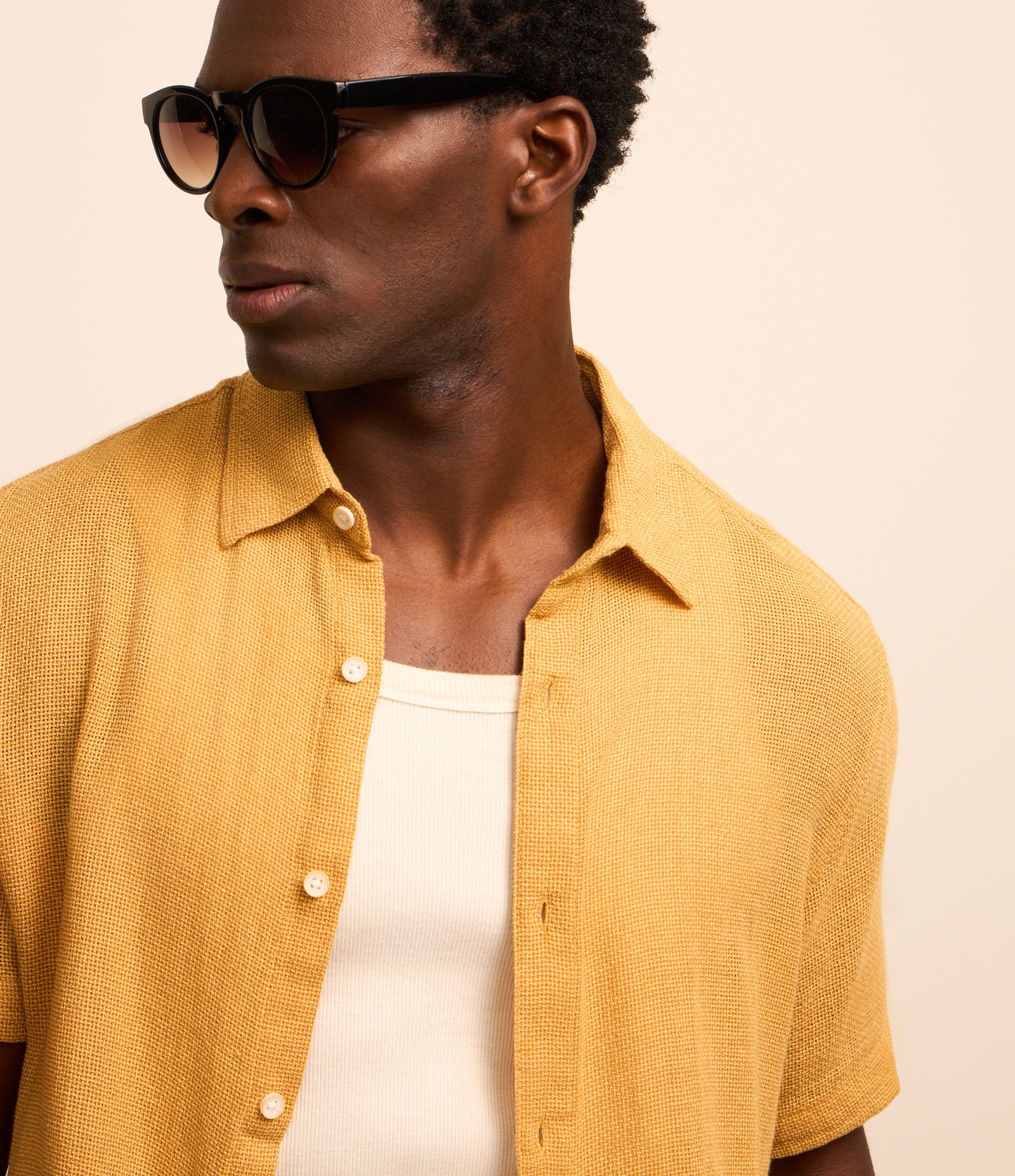 Camisa Comfort em Algodão com Textura Amarelo 4