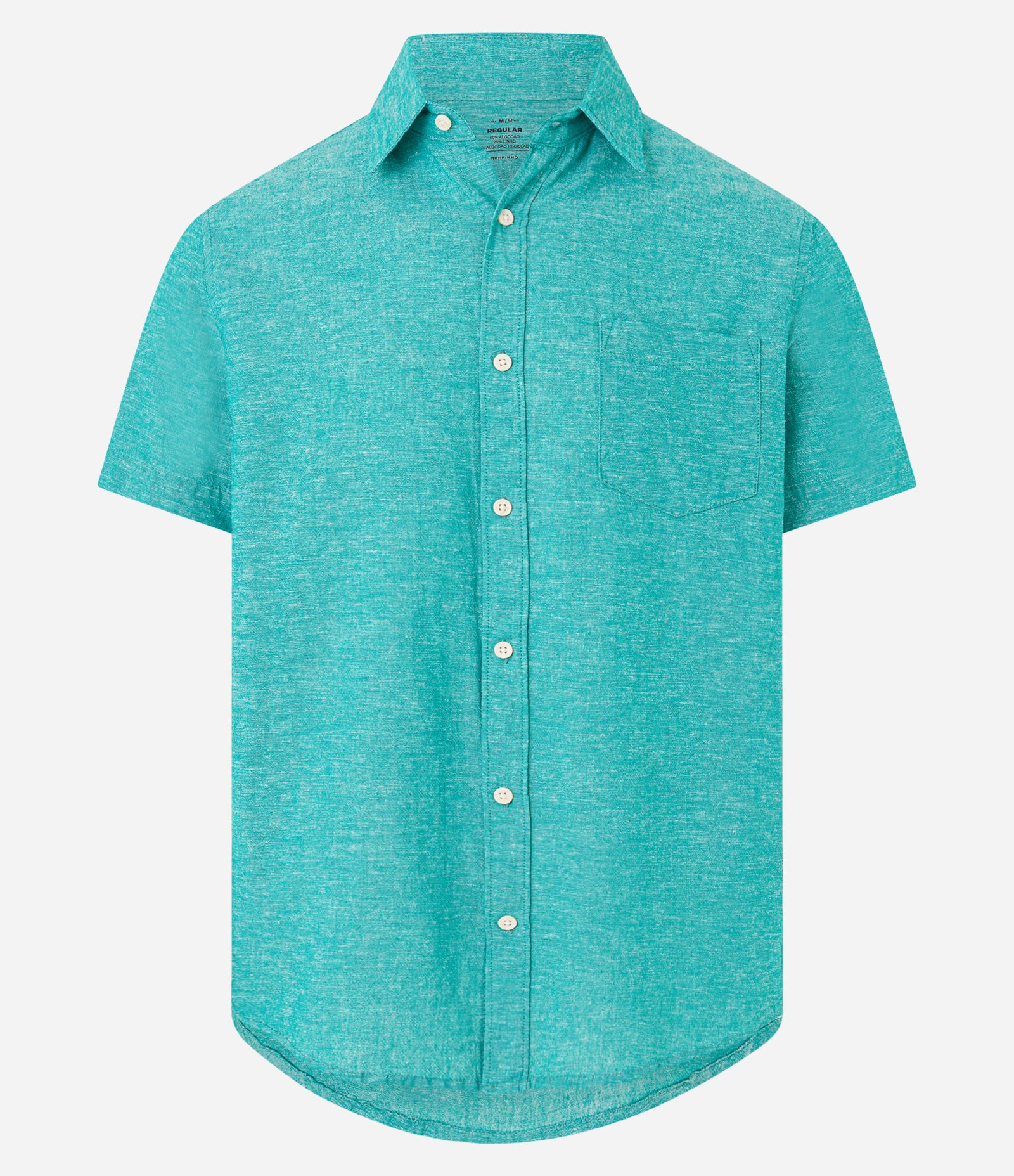 Camisa Regular Texturizada com Linho e Bolso Verde 6