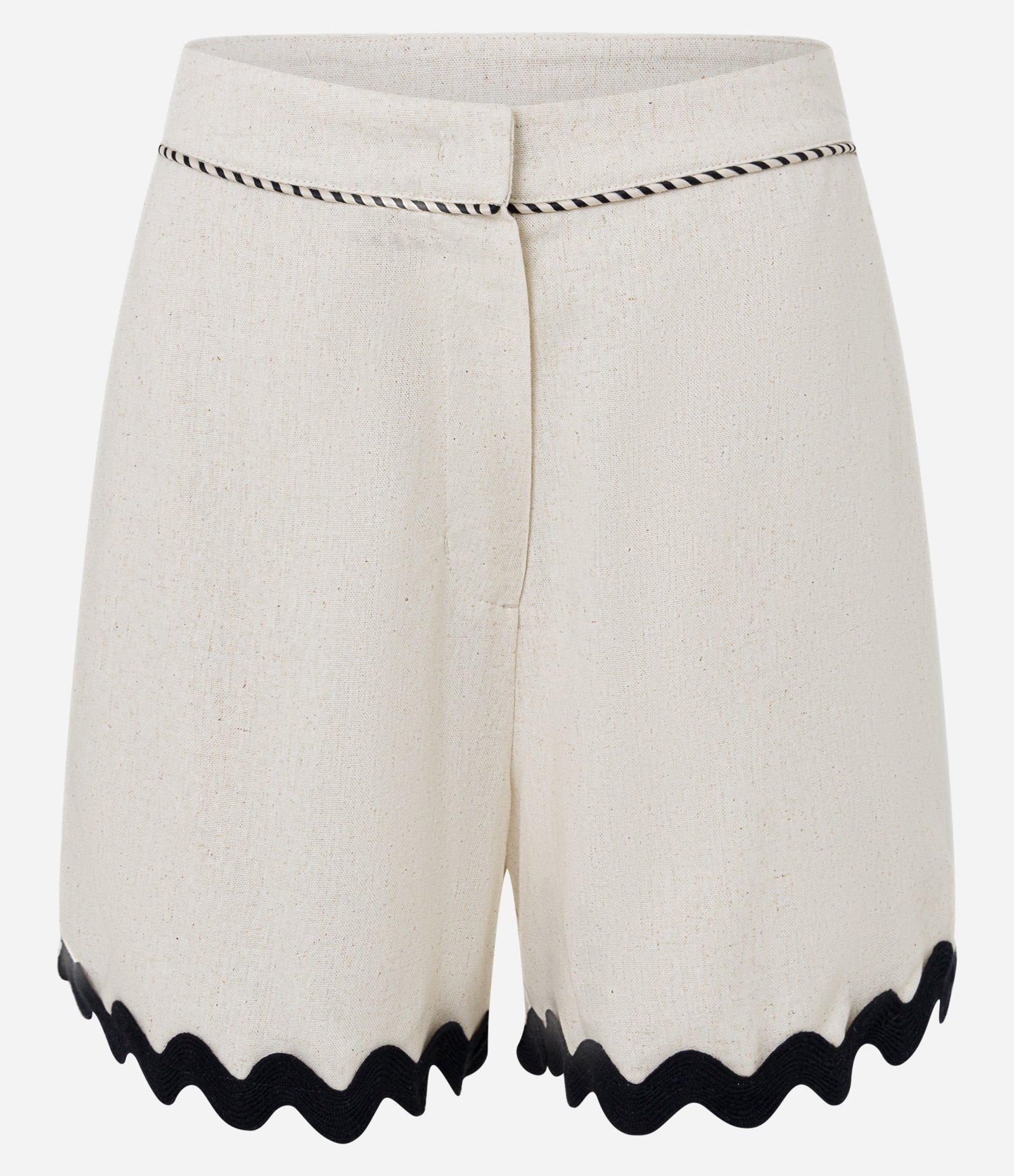 Short Reto Cintura Alta em Viscolinho com Barra Nuvem Bege 5