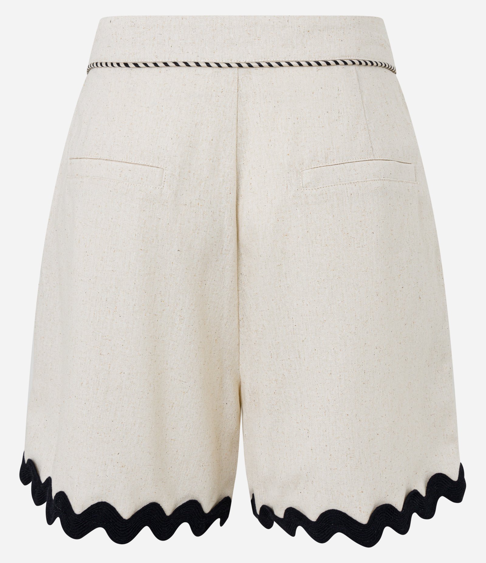 Short Reto Cintura Alta em Viscolinho com Barra Nuvem Bege 6