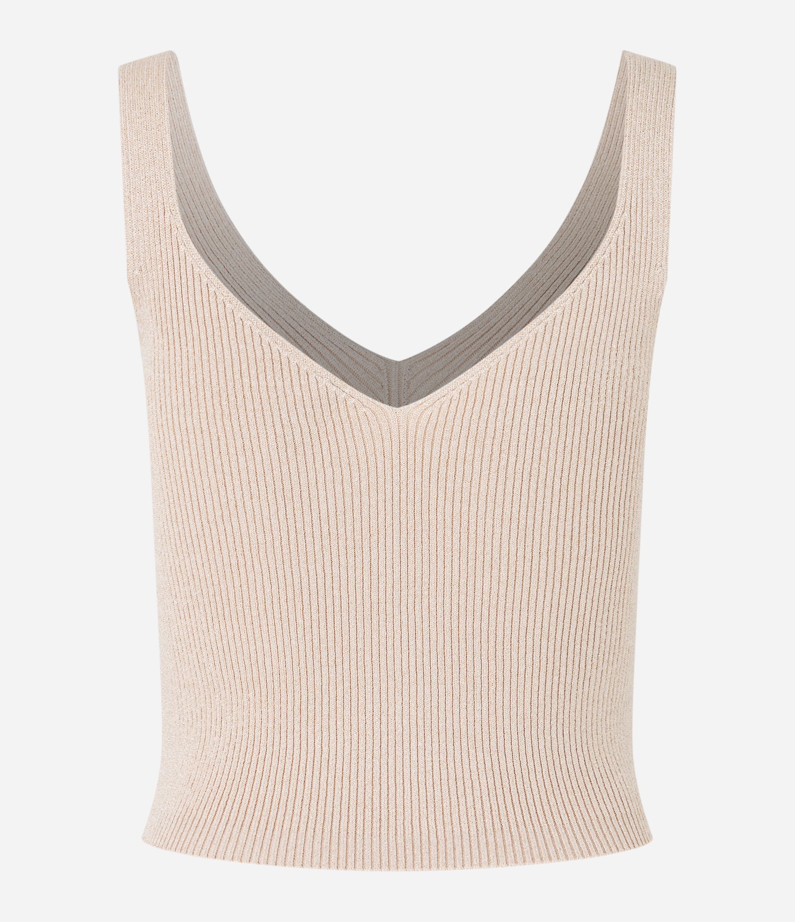 Blusa Sem Manga em Tricô Canelado com Fio Metalizado Bege 6