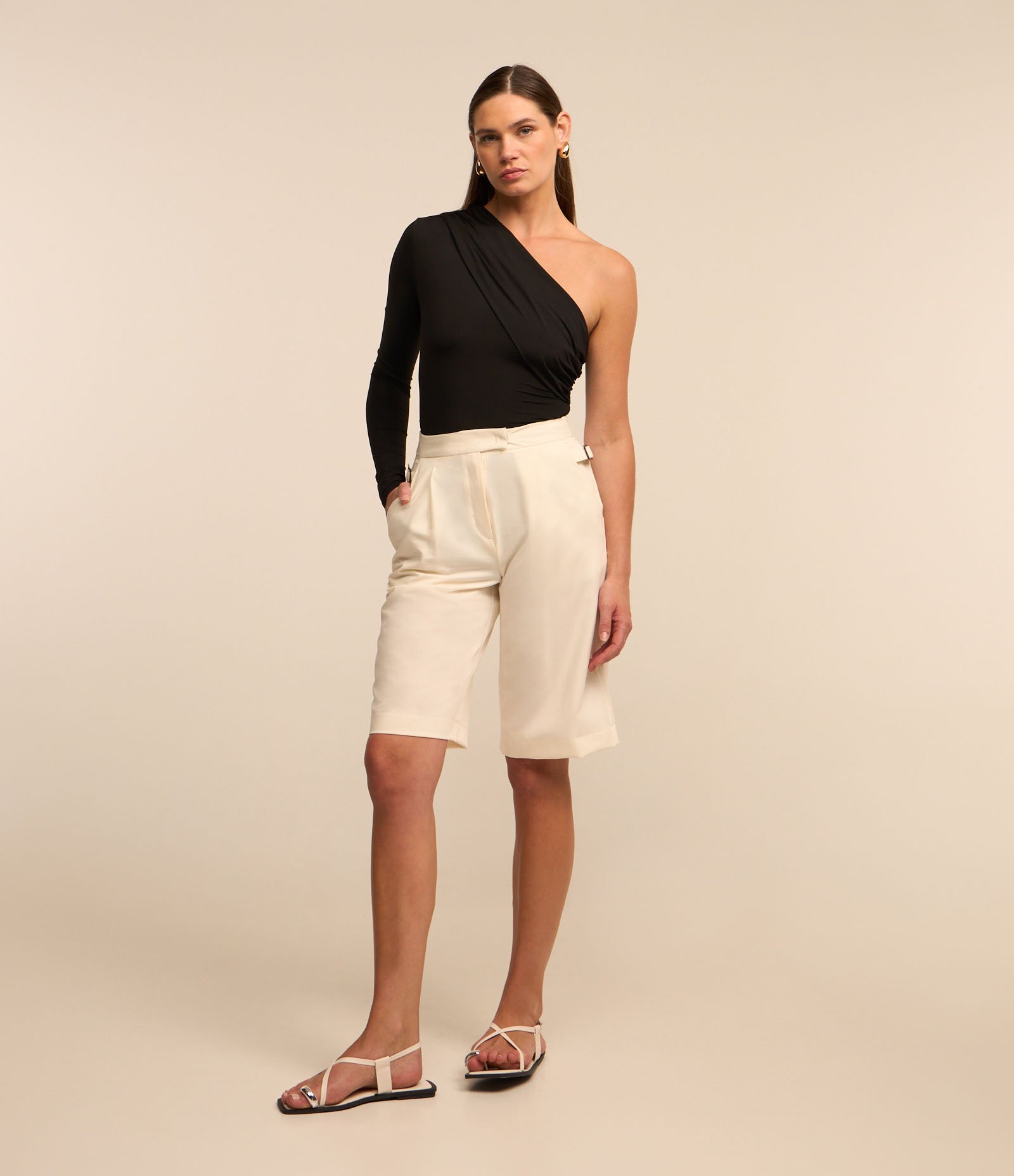 Body Ombro Só em Poliamida com Dobra Franzida Preto 2