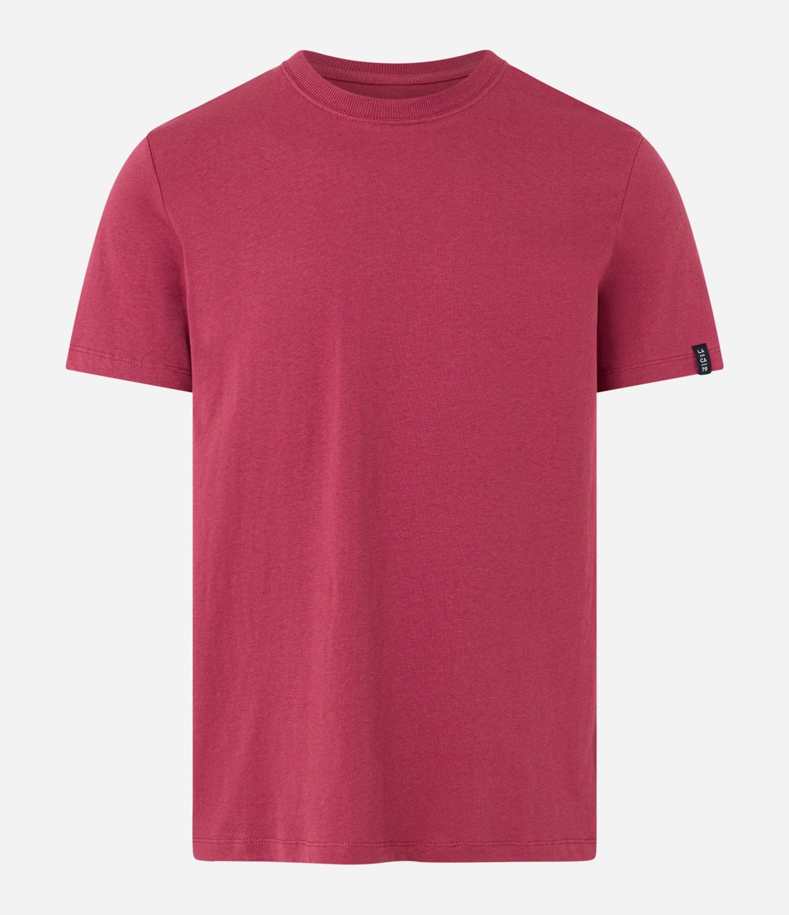 Camiseta Comfort Básica em Malhão com Etiqueta na Manga Vermelho Vinho 4