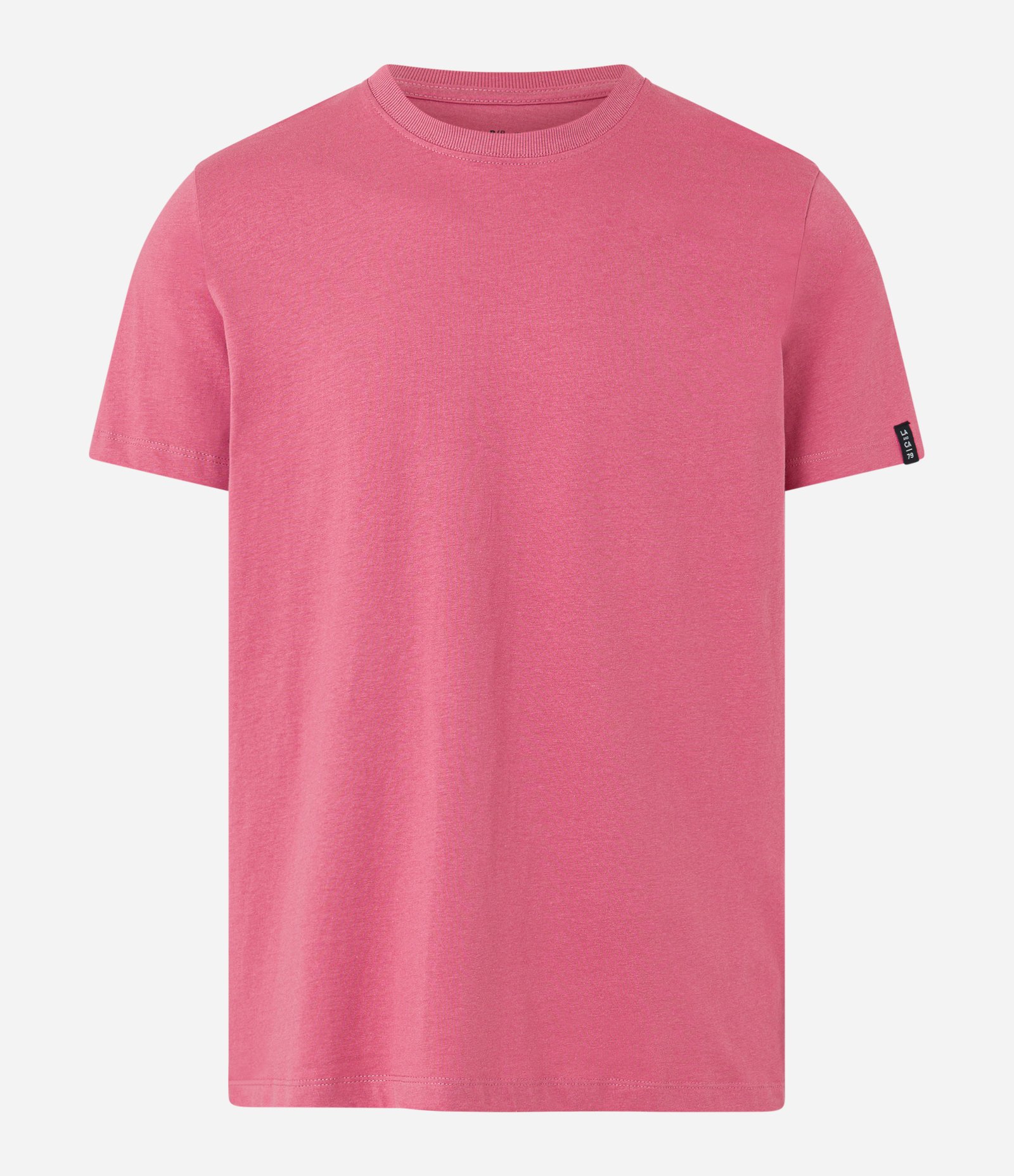 Camiseta Comfort Básica em Malhão com Etiqueta na Manga Rosa 4