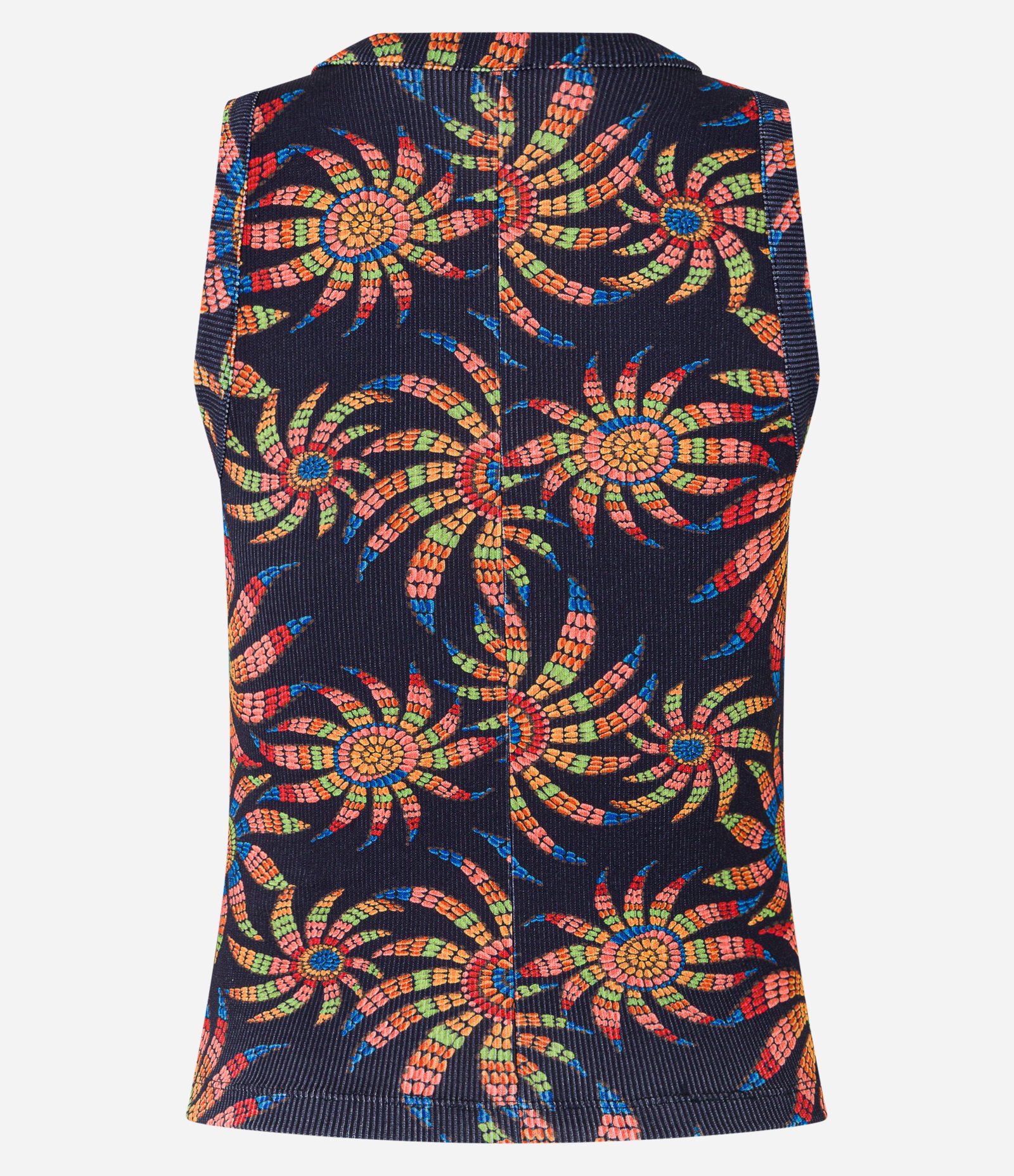 Blusa sem Manga em Ribana com Estampa Tropical Preto 6