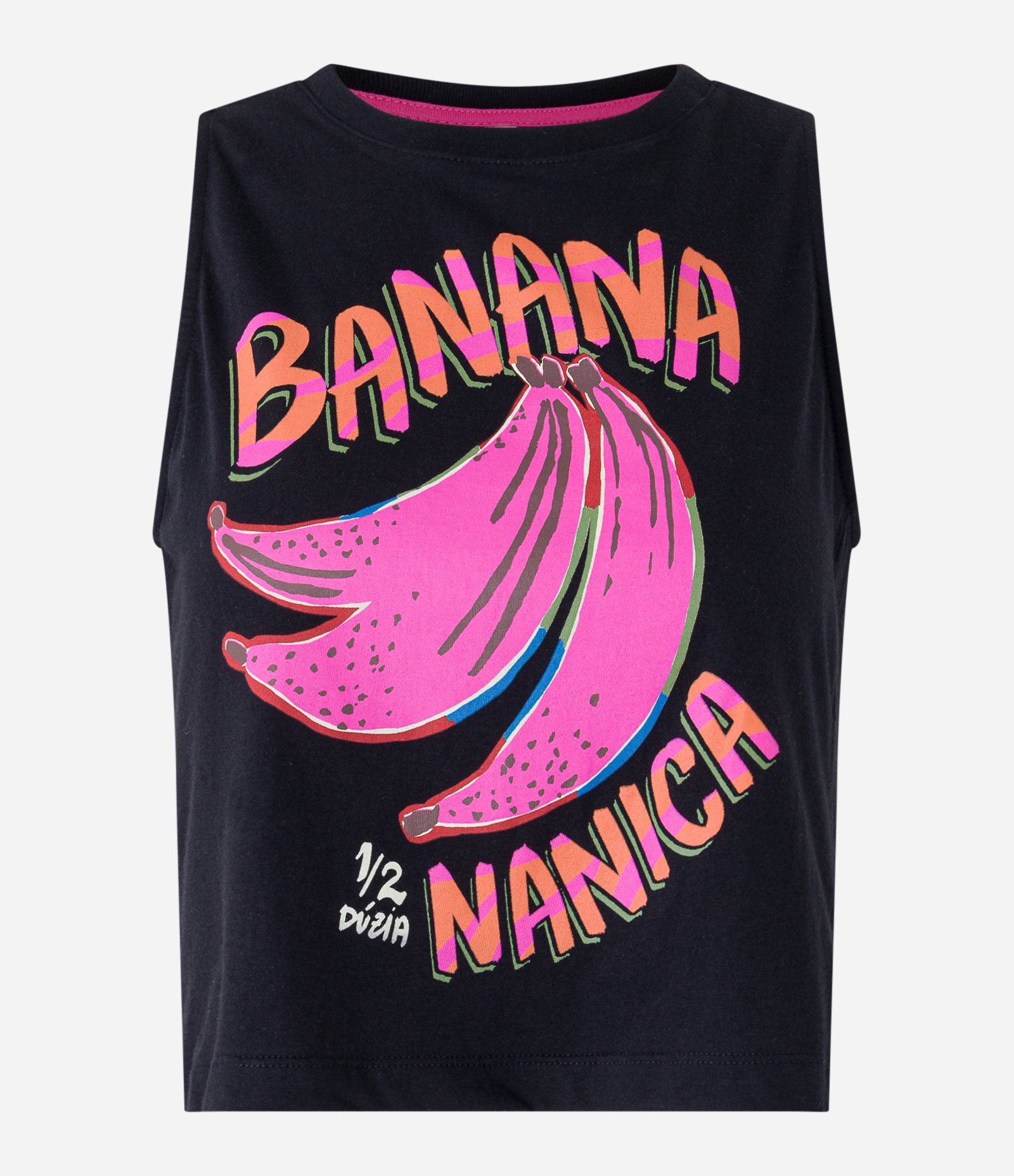 Blusa sem Manga em Algodão e Estampa Banana Nanica Preto 4