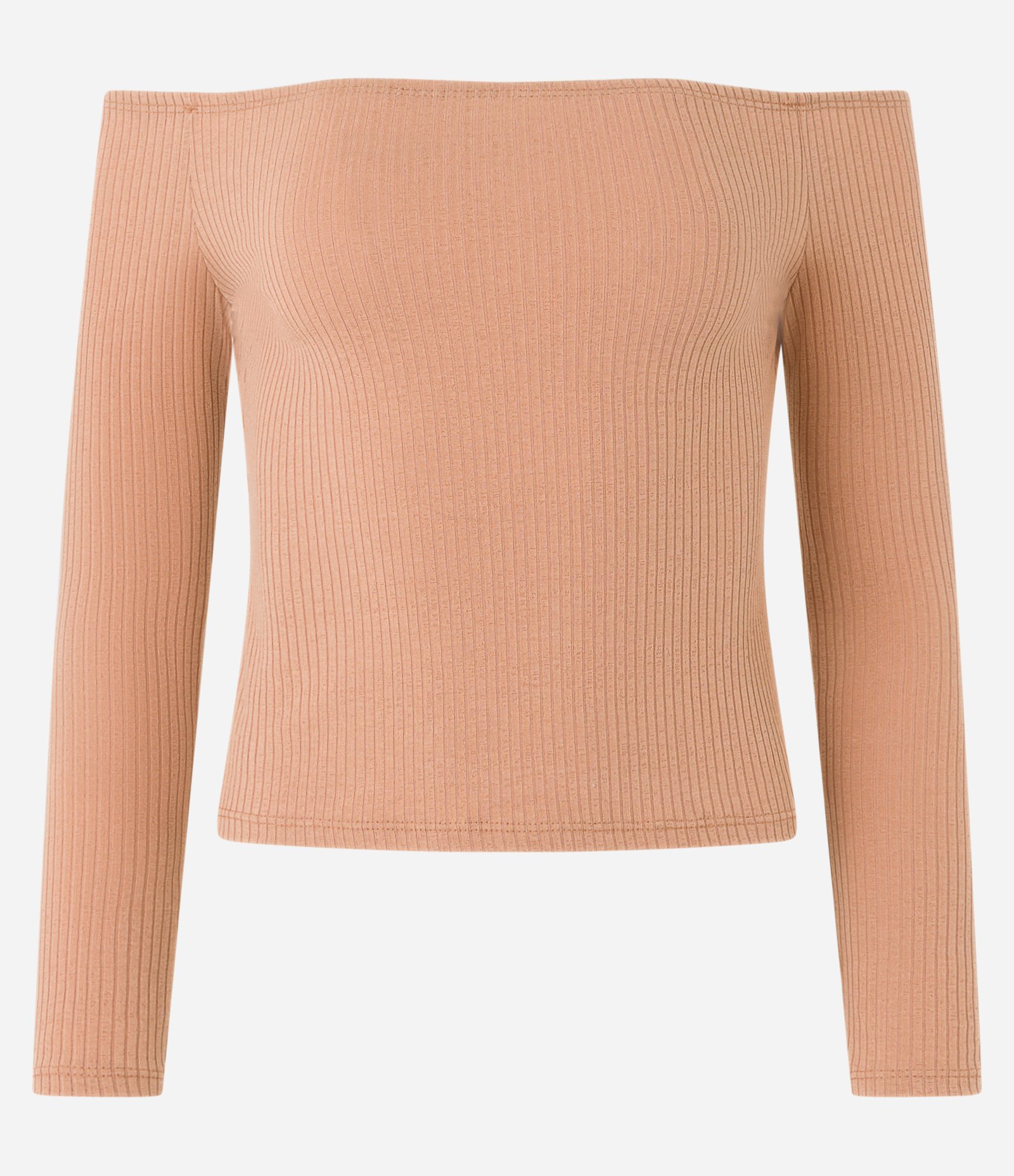 Blusa em Ribana com Decote Ombro a Ombro Bege 3