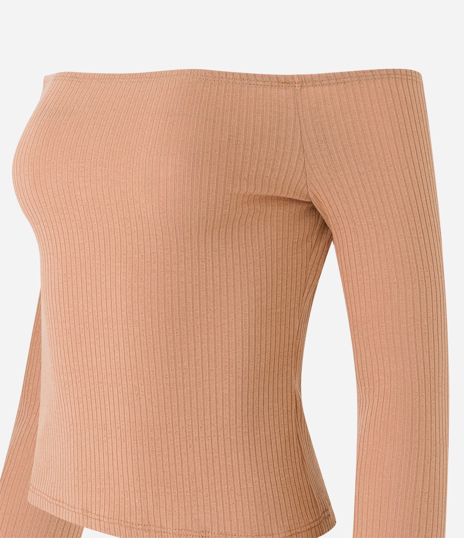 Blusa em Ribana com Decote Ombro a Ombro Bege 4