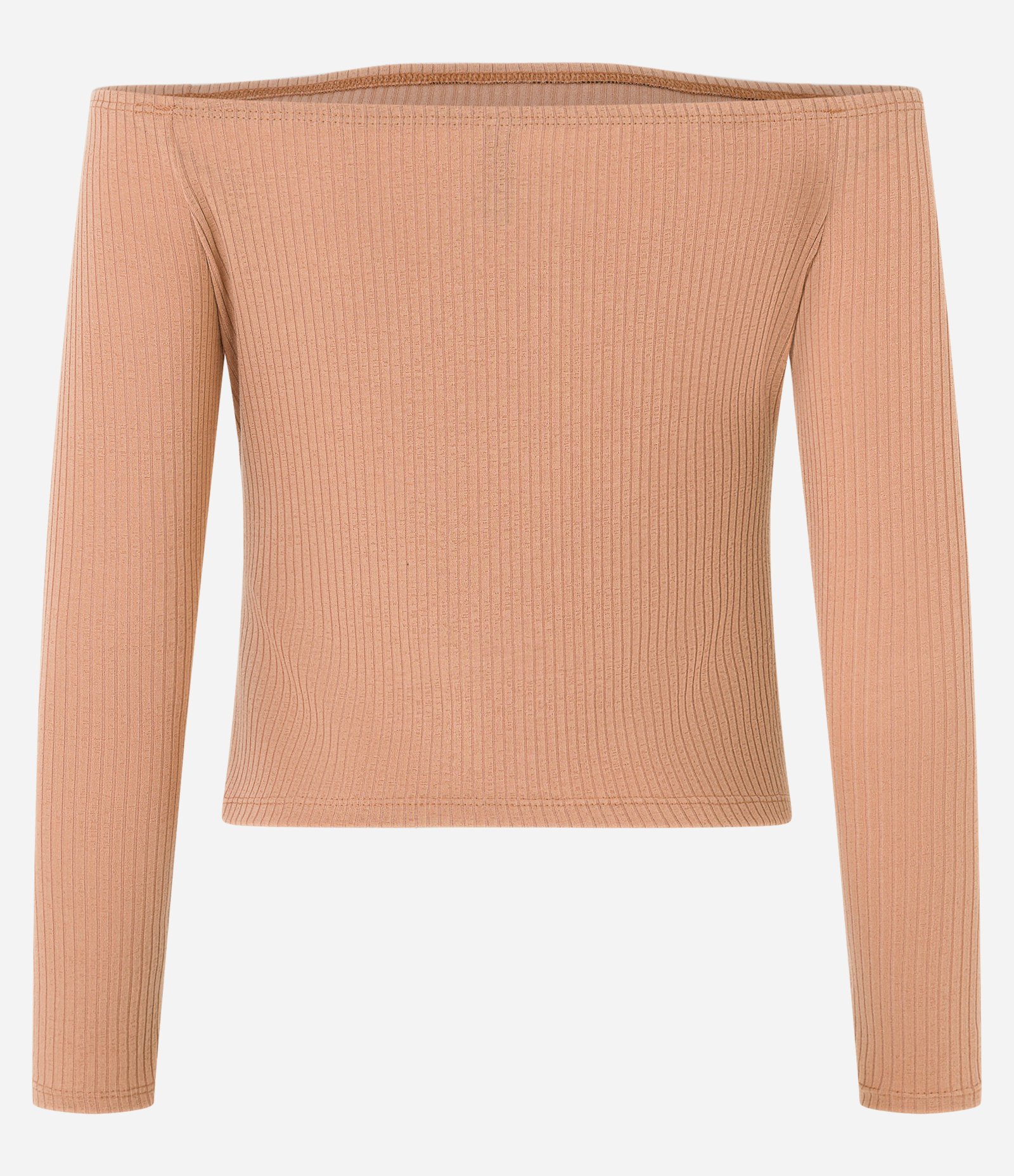 Blusa em Ribana com Decote Ombro a Ombro Bege 5