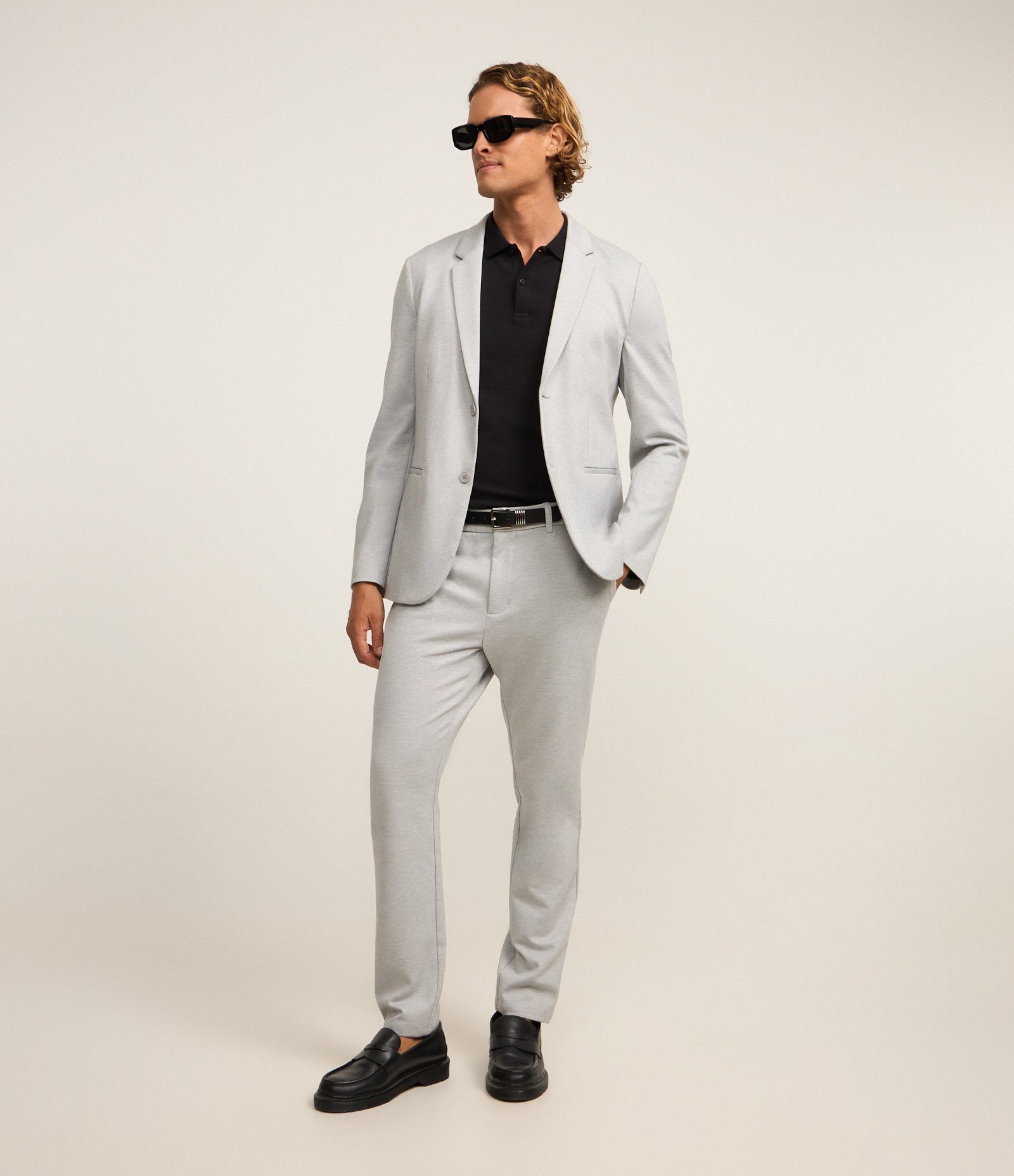 Blazer Super Slim de Malha sem Forro Cinza Claro 2