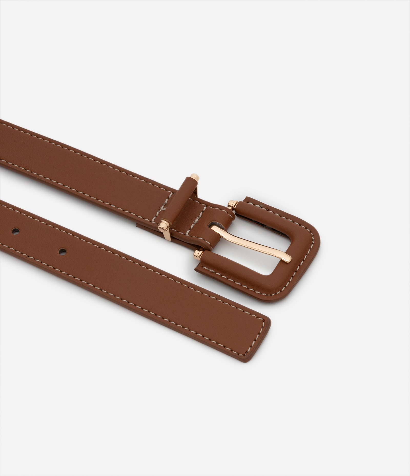 Kit 02 Cintos Finos com Fivela Quadrada Forrada Caramelo / Off White 2