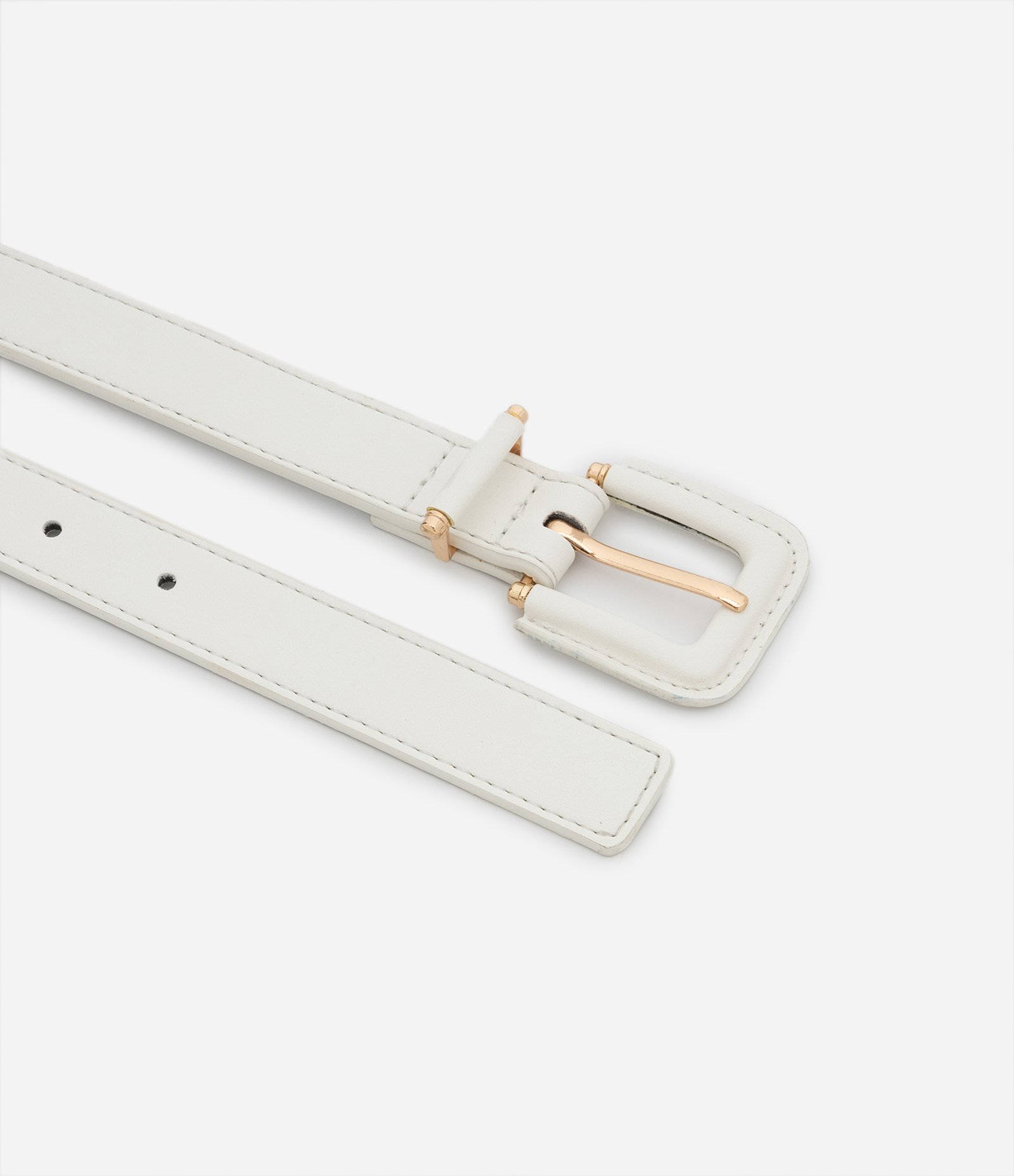 Kit 02 Cintos Finos com Fivela Quadrada Forrada Caramelo / Off White 3