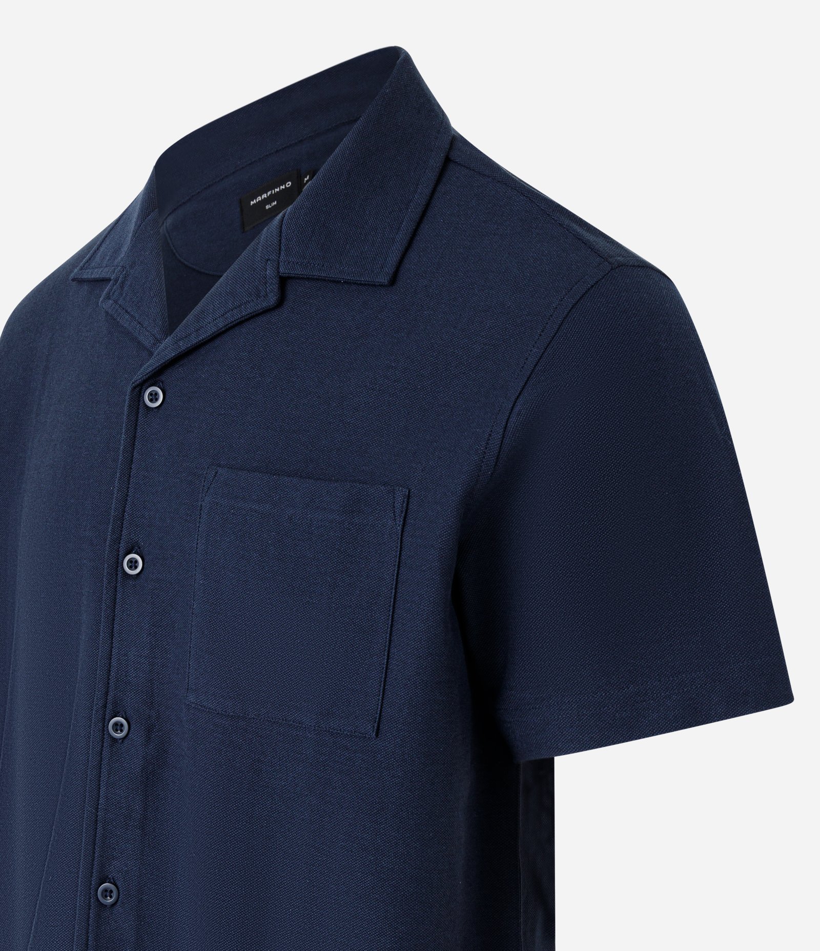 Camisa em Piquet com Textura e Bolso Frontal Azul Marinho 7