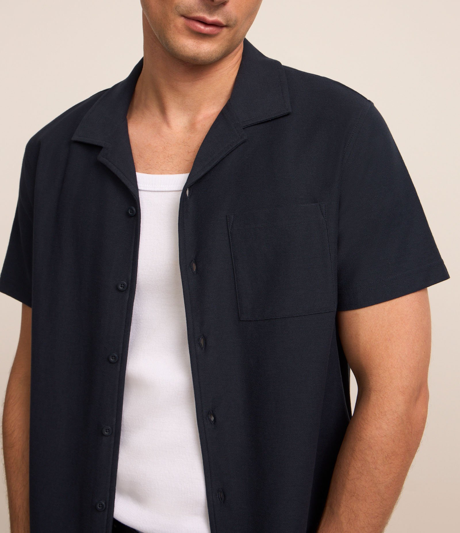Camisa em Piquet com Textura e Bolso Frontal Azul Marinho 4