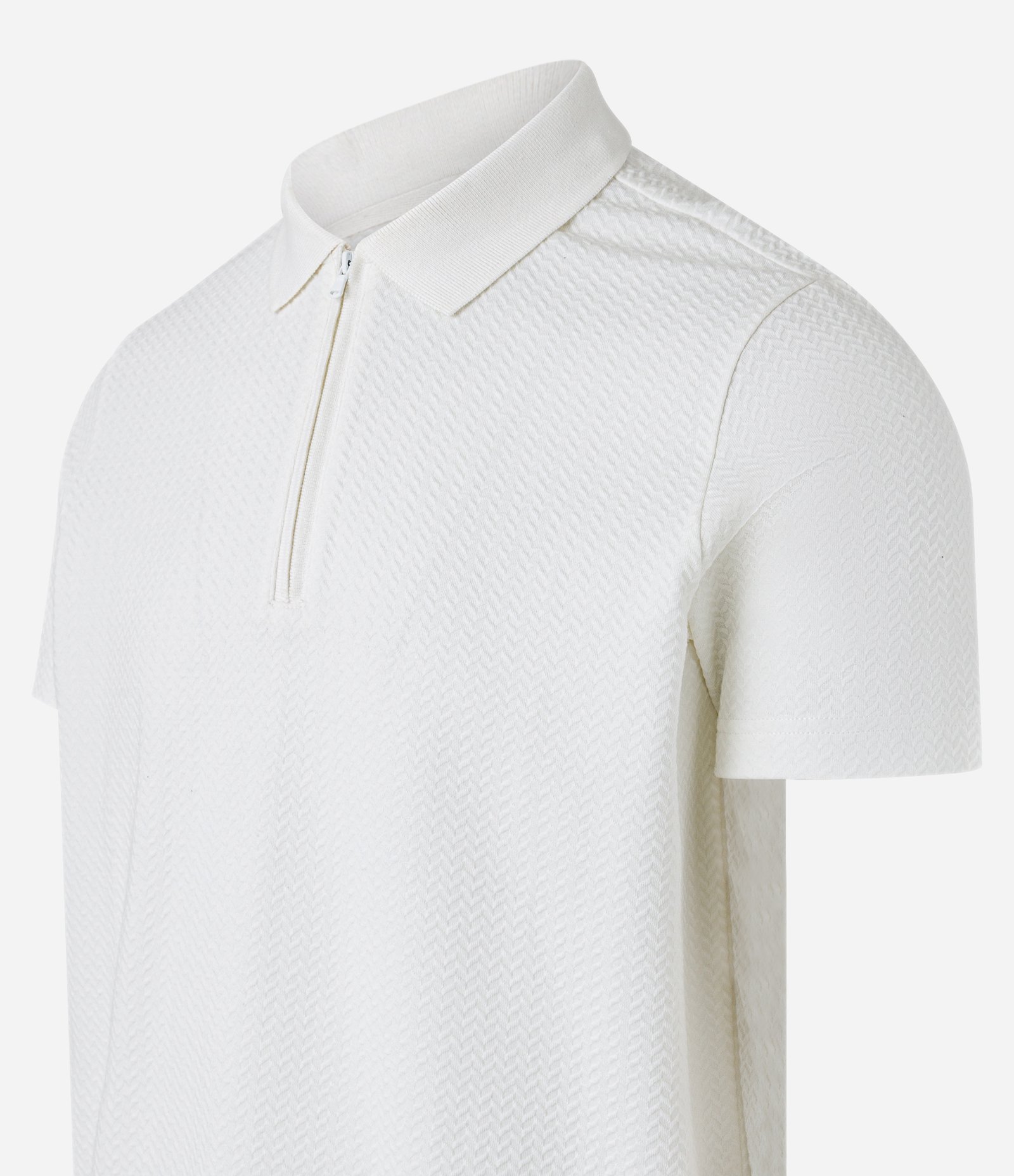 Camisa Polo Slim em Algodão com Textura e Zíper Branco Neve 8