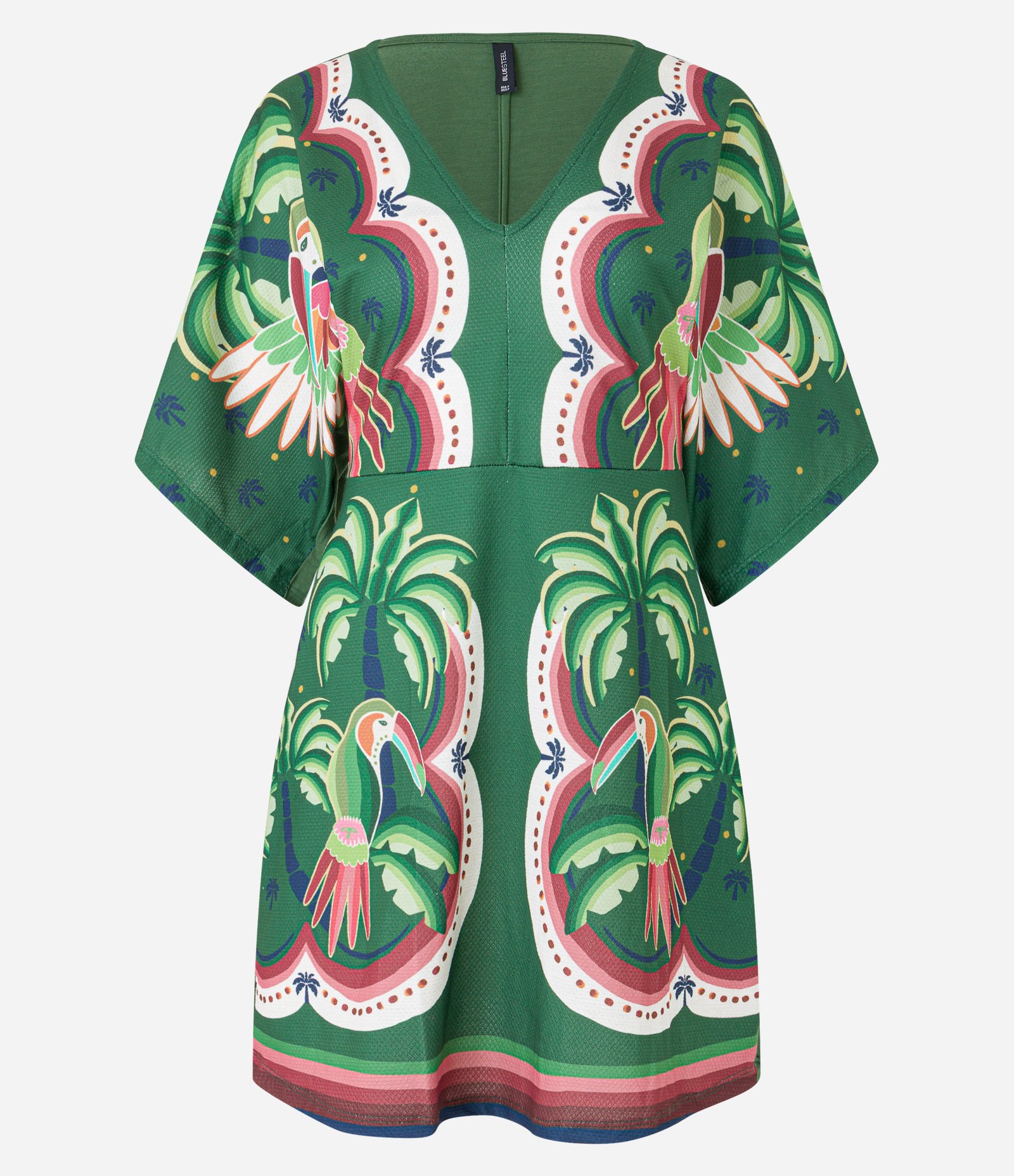 Vestido Curto Texturizado e Estampa Tropical Verde 5