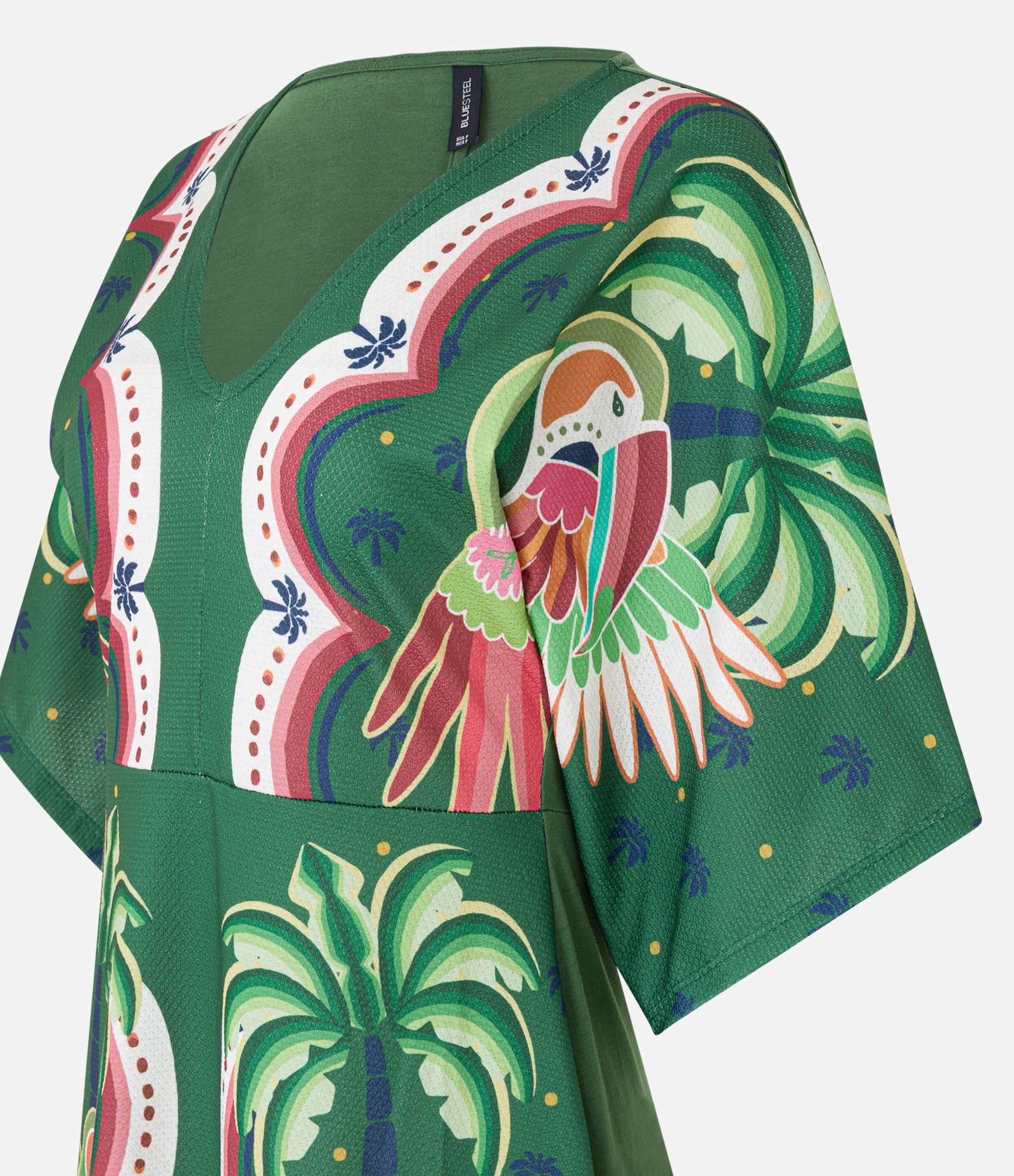 Vestido Curto Texturizado e Estampa Tropical Verde 6