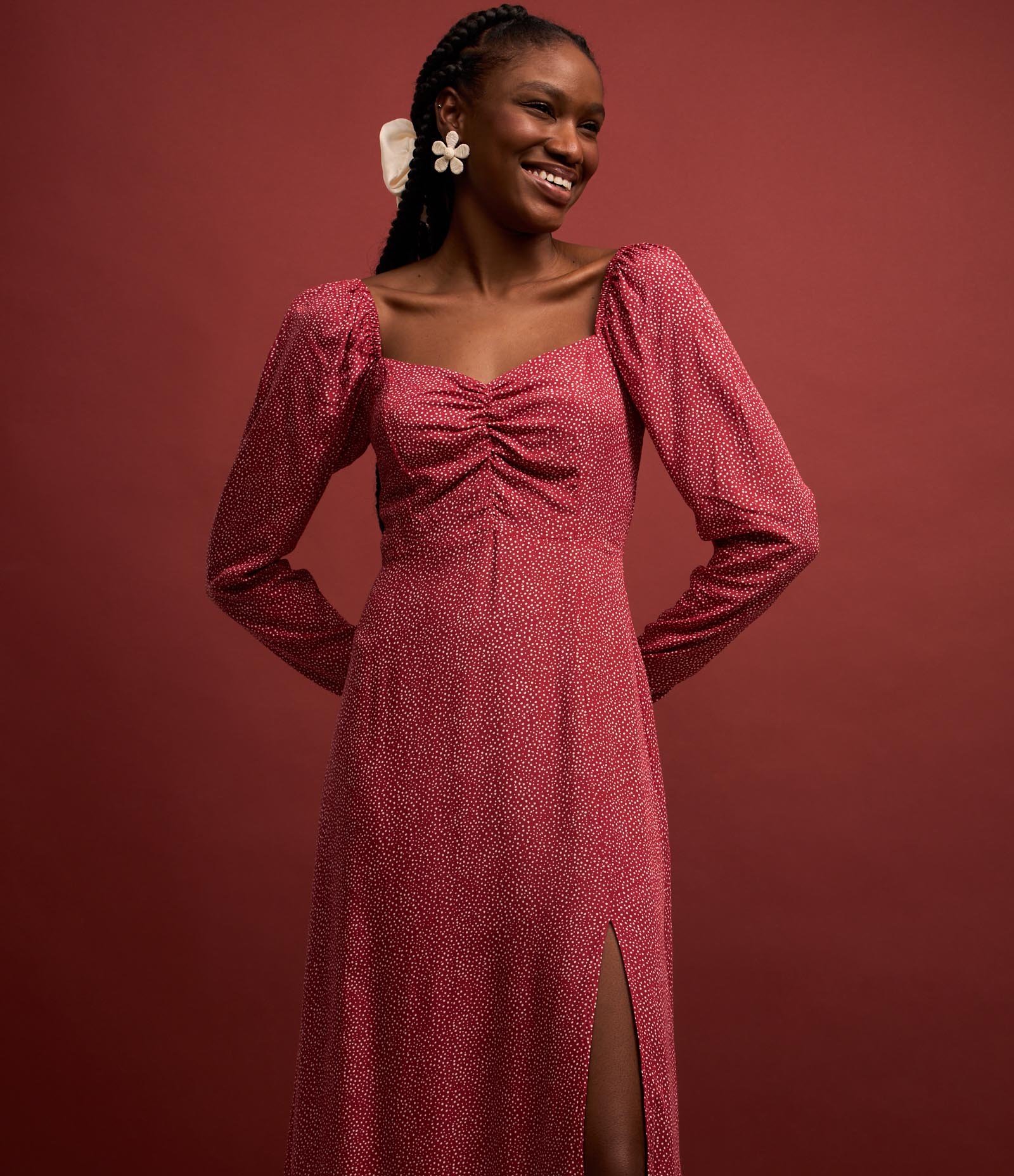 Vestido New Midi em Viscose Poá com Amarração nas Costas Vermelho 2