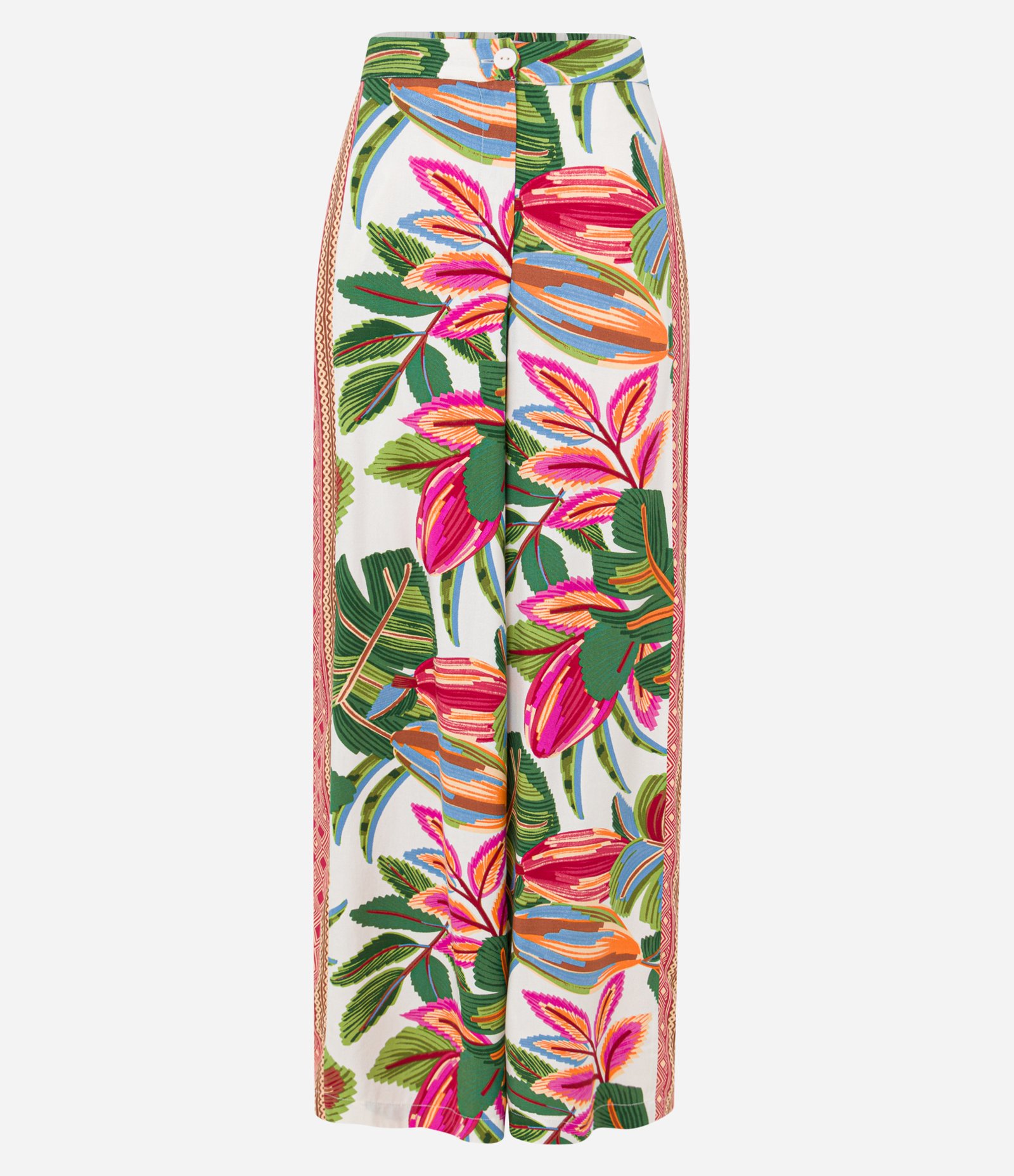 Calça Pantalona em Viscose com Estampa Tropical e Recorte Étnico Multicores 5